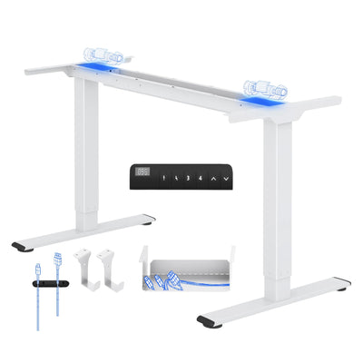 FLEXISPOT E1 Pro Escritorio Elevable Eléctrico con 2 Motores y 2 Patas Escritorio Ajustable en Altura de Acero con 4 Funciones de Memoria Standing Desk, Carga de 100kg(Marco en Blanco)