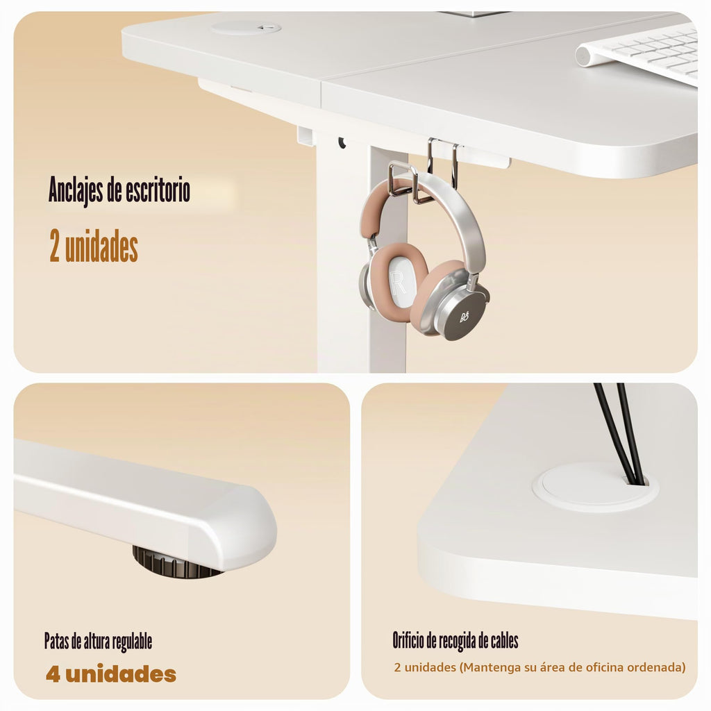 ERGOMAKER Escritorio Elevable Eléctrico 80x60 cm, Mesa Elevable con Tablero de Empalme, Mesa Escritorio Ajustable para Oficina y Hogar, Blanco