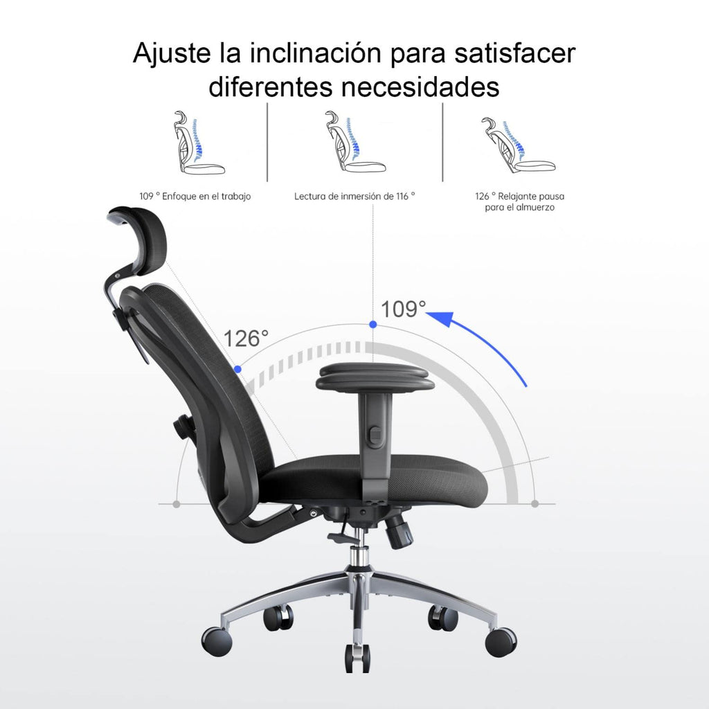 SIHOO M18 Silla Ergonómica de Oficina, Silla de Escritorio con Soporte Lumbar Ajustables, Reposacabezas y Apoyabrazos, Malla Giratoria, Mecanismo de Inclinación, Carga máxima de 150 kg/ 330LB