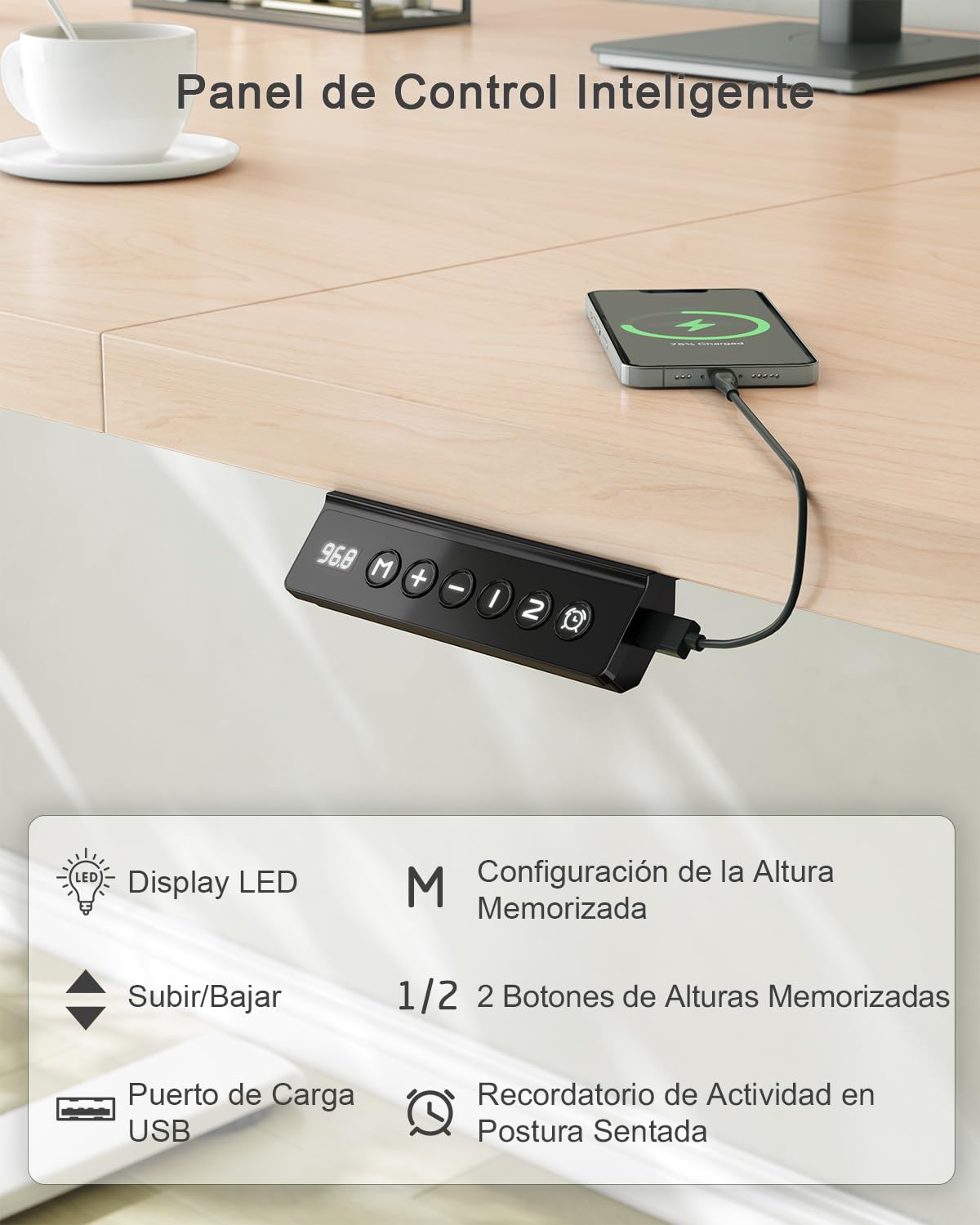 JUMMICO Escritorio Elevable Eléctrico con Cargador USB, Escritorio Regulable en Altura Ergonomica Escritorio de pie Ajustable Smart Panel con Funciones de Memoria, Standing Desk 120 x 60 cm, Beige