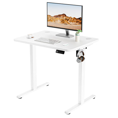ERGOMAKER Escritorio Elevable Eléctrico 80x60 cm, Mesa Elevable con Tablero de Empalme, Mesa Escritorio Ajustable para Oficina y Hogar, Blanco