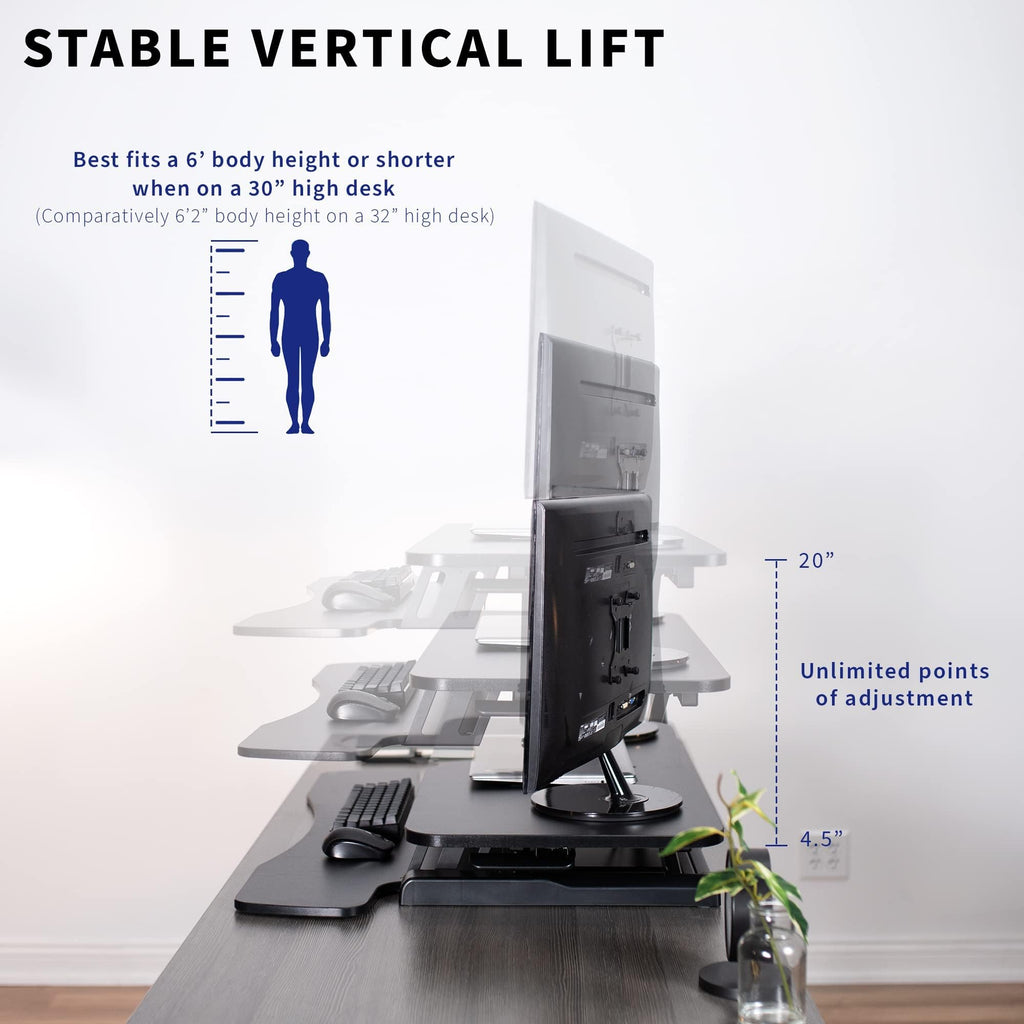 Vivo DESK-V036KB Escritorio con altura ajustable, estación de trabajo de pie o sentado para dos monitores y portátil, con bandeja para teclado amplia, negro, 91,4 cm