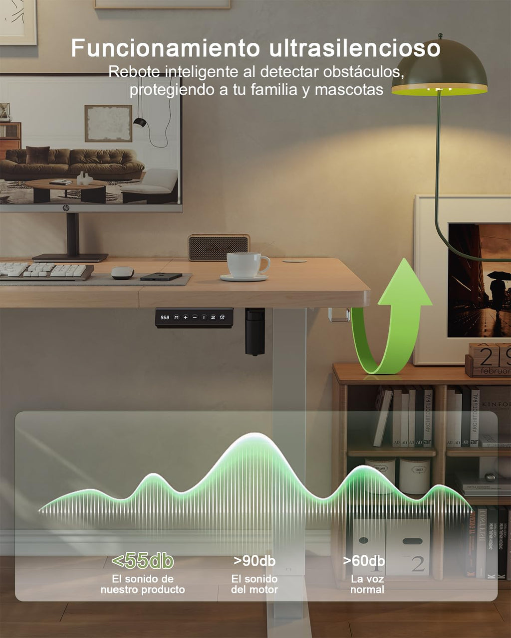 JUMMICO Escritorio Elevable Eléctrico con Cargador USB, Escritorio Regulable en Altura Ergonomica Escritorio de pie Ajustable Smart Panel con Funciones de Memoria, Standing Desk 120 x 60 cm, Beige