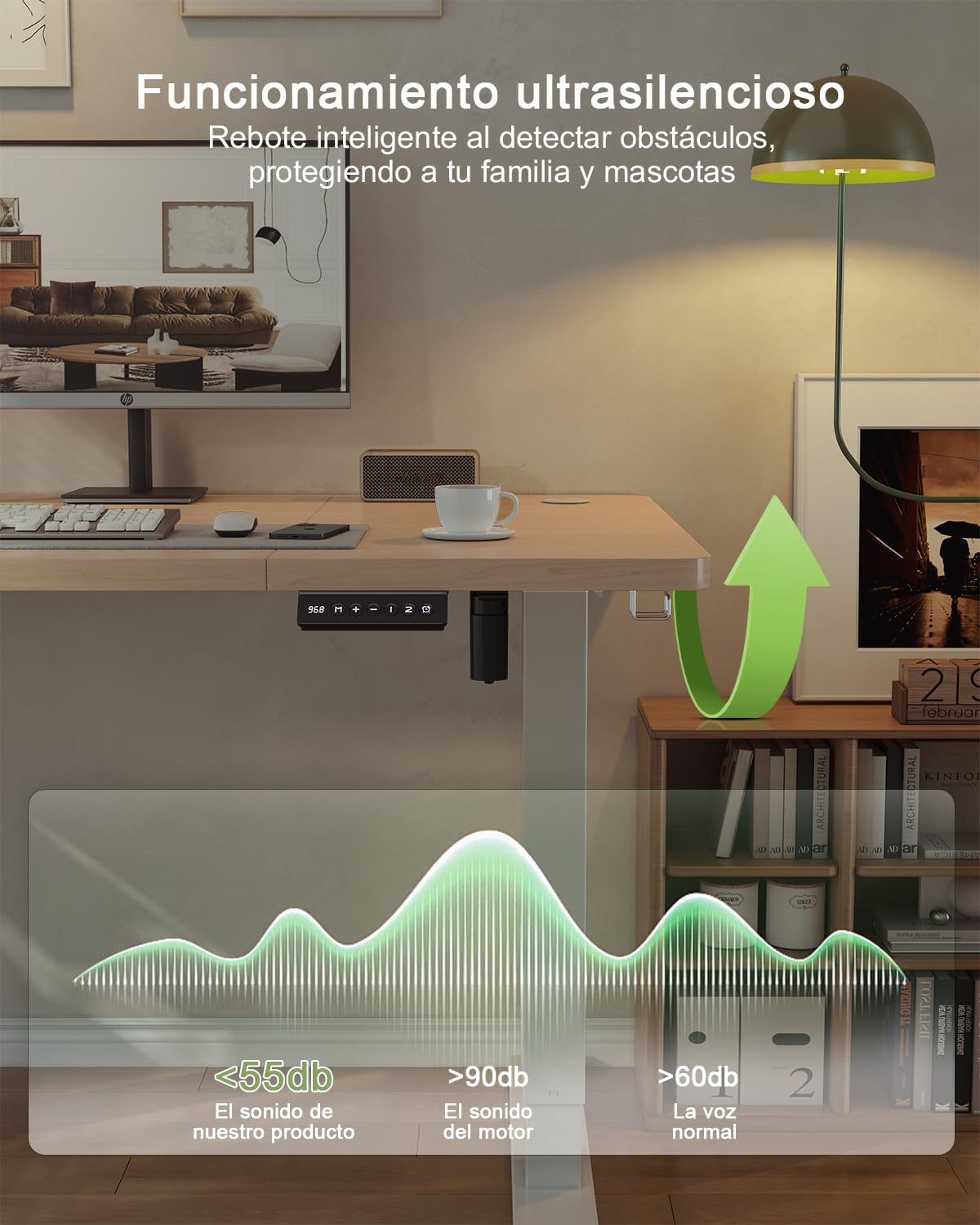 JUMMICO Escritorio Elevable Eléctrico con Cargador USB, Escritorio Regulable en Altura Ergonomica Escritorio de pie Ajustable Smart Panel con Funciones de Memoria, Standing Desk 120 x 60 cm, Beige