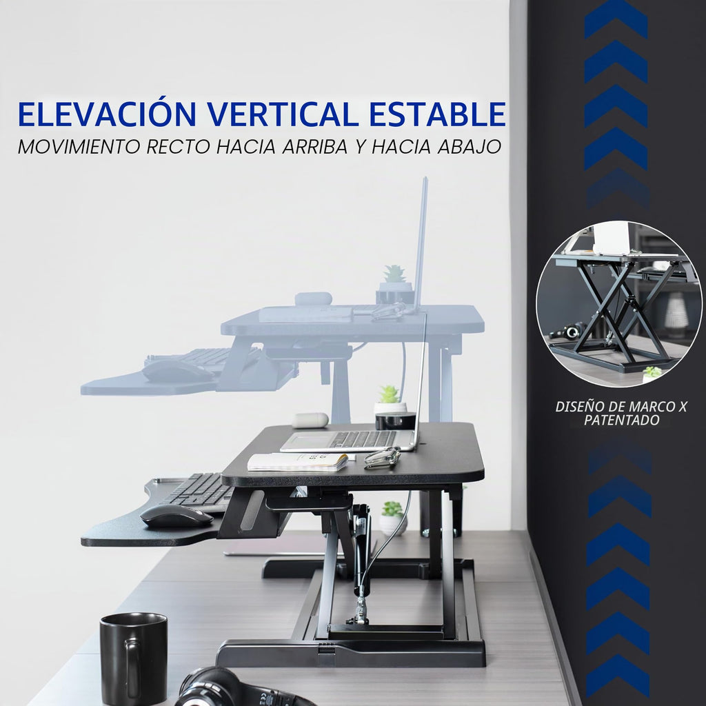 Vivo DESK-V036KB Escritorio con altura ajustable, estación de trabajo de pie o sentado para dos monitores y portátil, con bandeja para teclado amplia, negro, 91,4 cm
