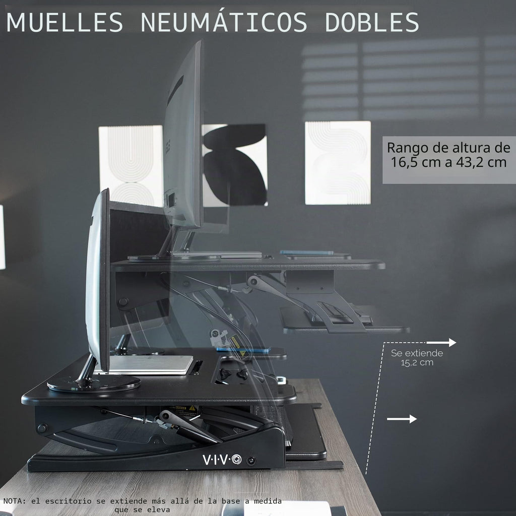 VIVO Convertidor de Escritorio de Altura Ajustable 91 cm, Elevador de Monitor Dual con Bandeja de Teclado, Negro