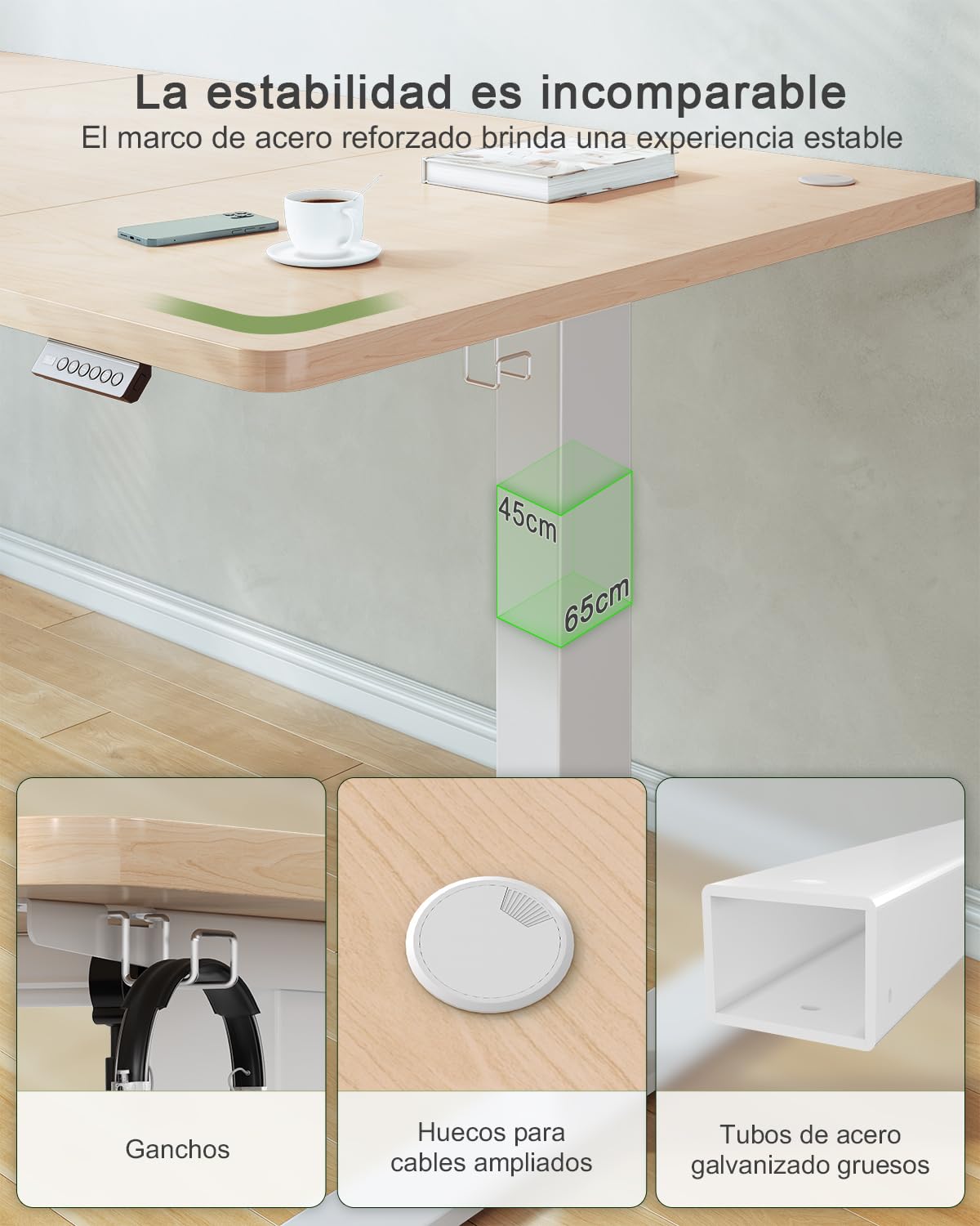 JUMMICO Escritorio Elevable Eléctrico con Cargador USB, Escritorio Regulable en Altura Ergonomica Escritorio de pie Ajustable Smart Panel con Funciones de Memoria, Standing Desk 120 x 60 cm, Beige