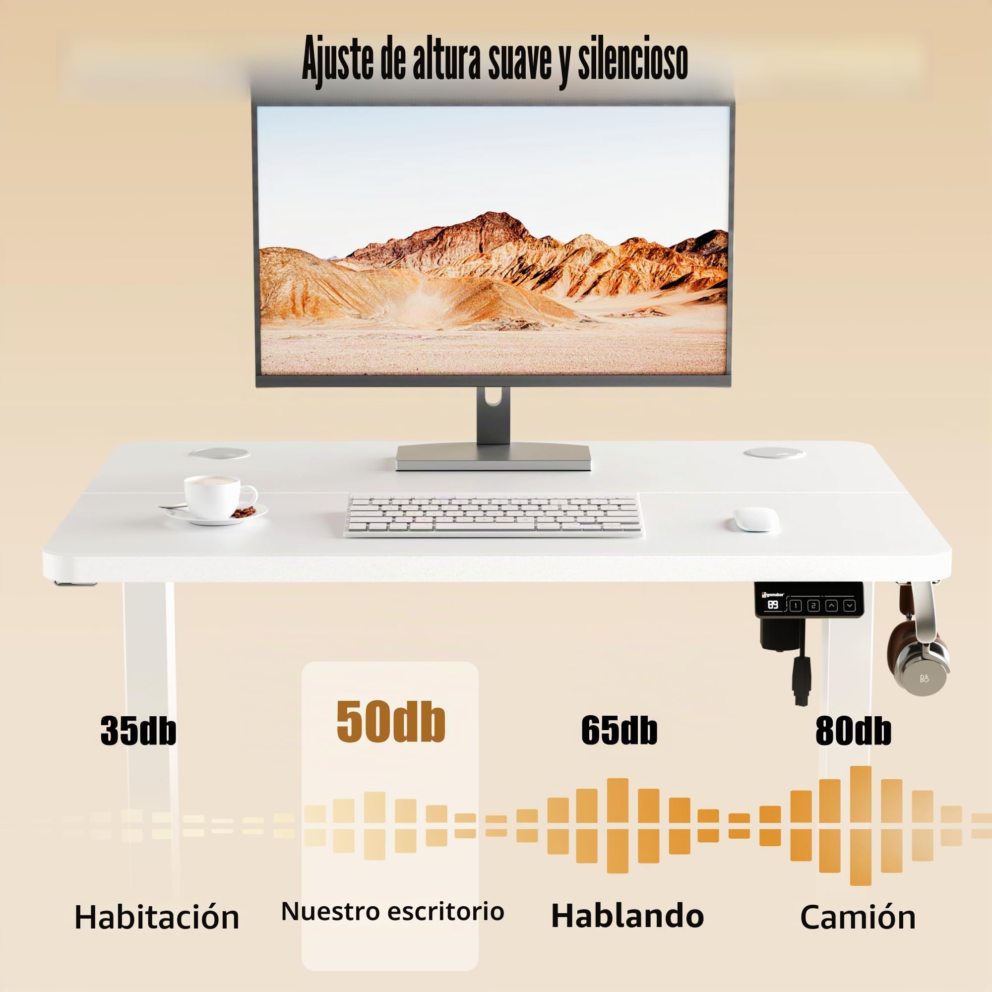 ERGOMAKER Escritorio Elevable Eléctrico 80x60 cm, Mesa Elevable con Tablero de Empalme, Mesa Escritorio Ajustable para Oficina y Hogar, Blanco