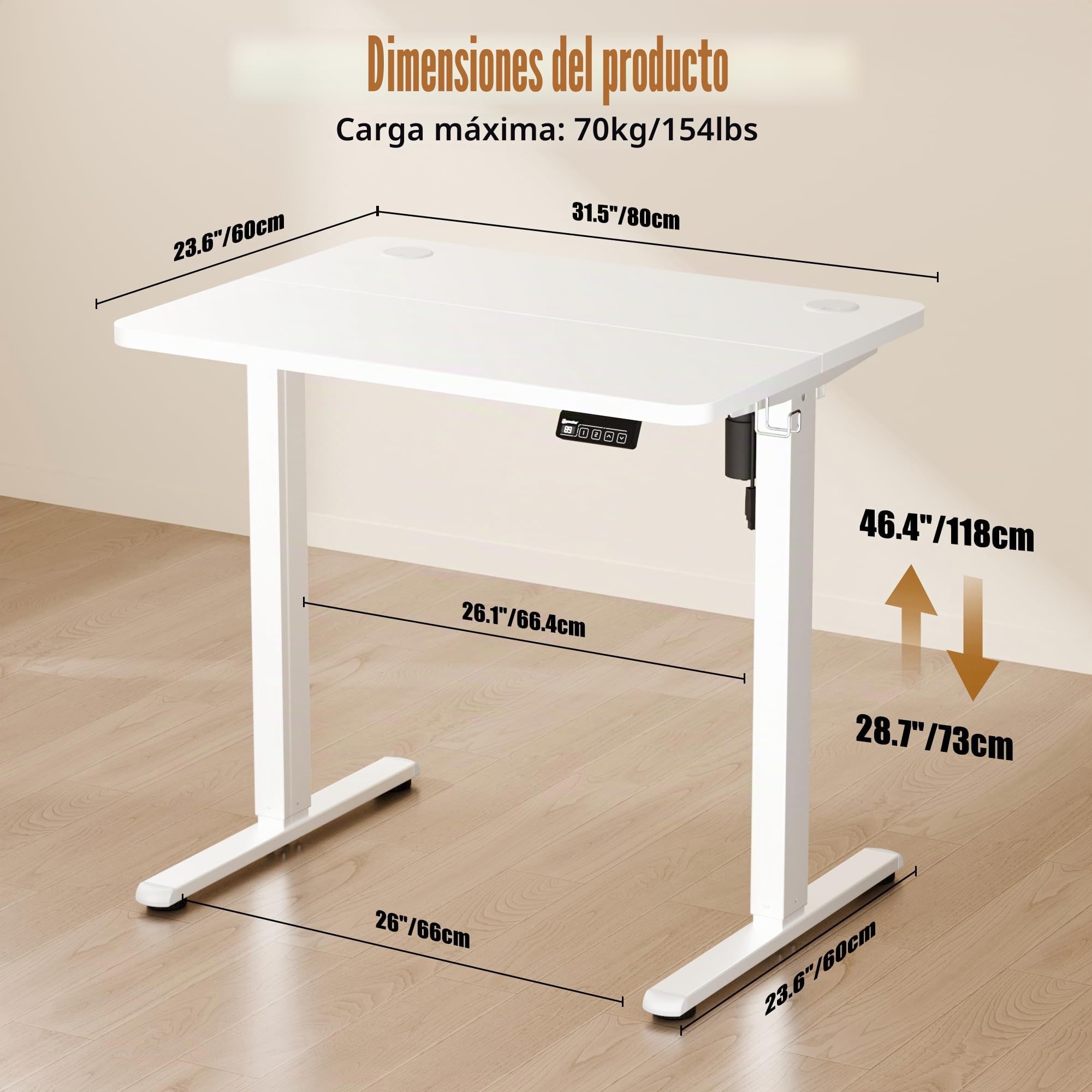 ERGOMAKER Escritorio Elevable Eléctrico 80x60 cm, Mesa Elevable con Tablero de Empalme, Mesa Escritorio Ajustable para Oficina y Hogar, Blanco