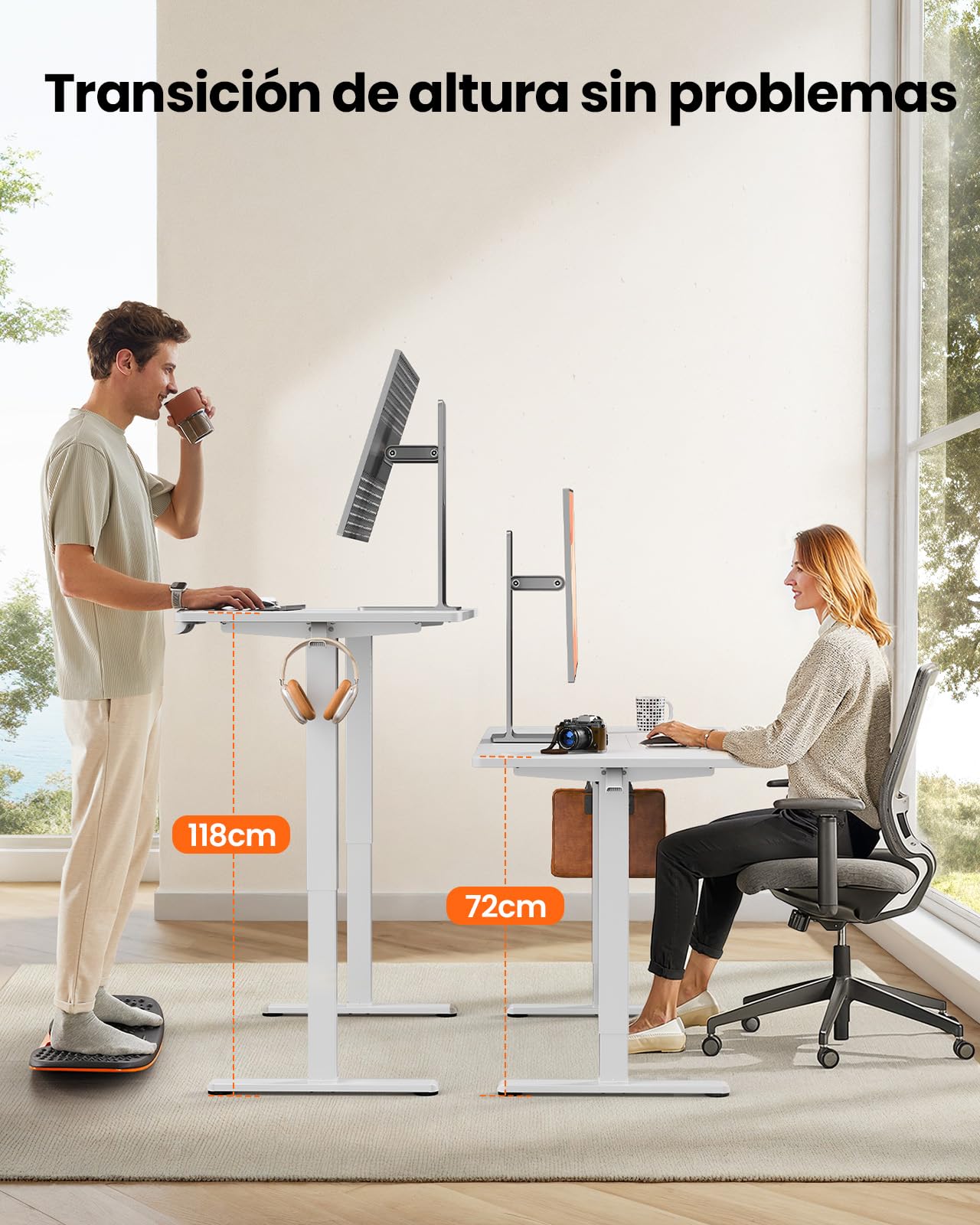 ErGear Escritorio Elevable Eléctrico, 140x70cm, Blanco