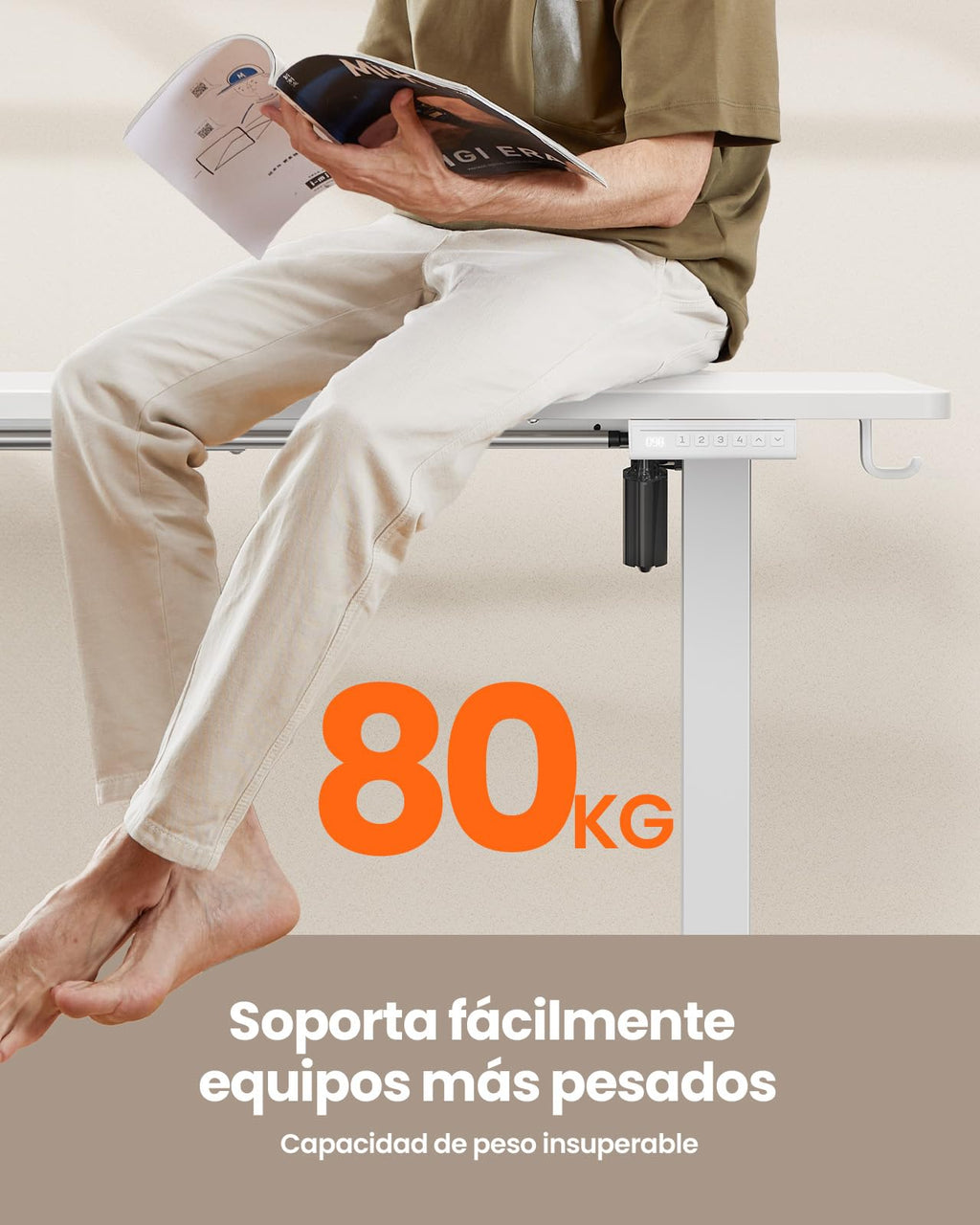 ErGear Escritorio Elevable Eléctrico, 140x70cm, Blanco