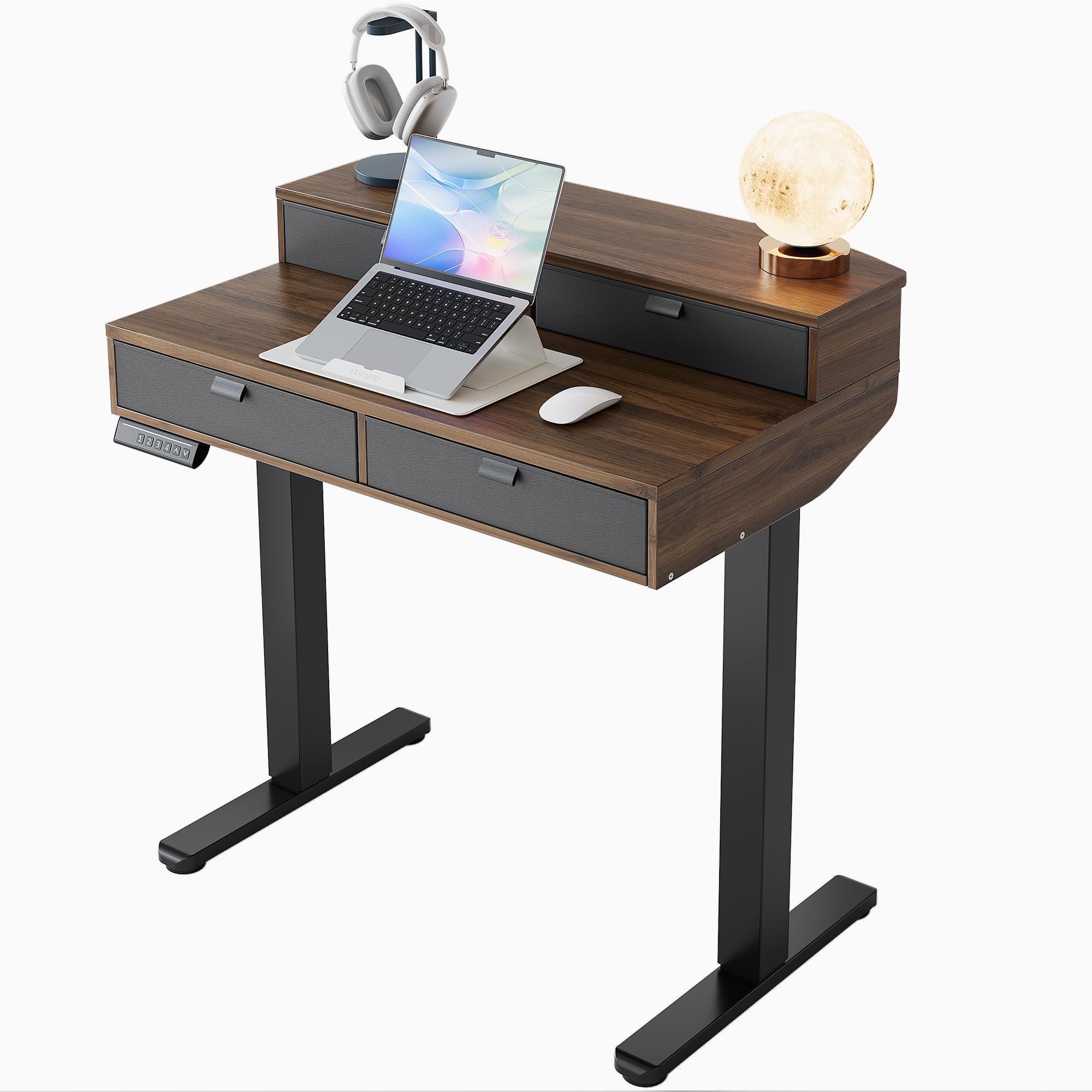 HUANUO Escritorio Elevable Pequeñ 80 x 53 cm con Cajones 4 Niveles Memor