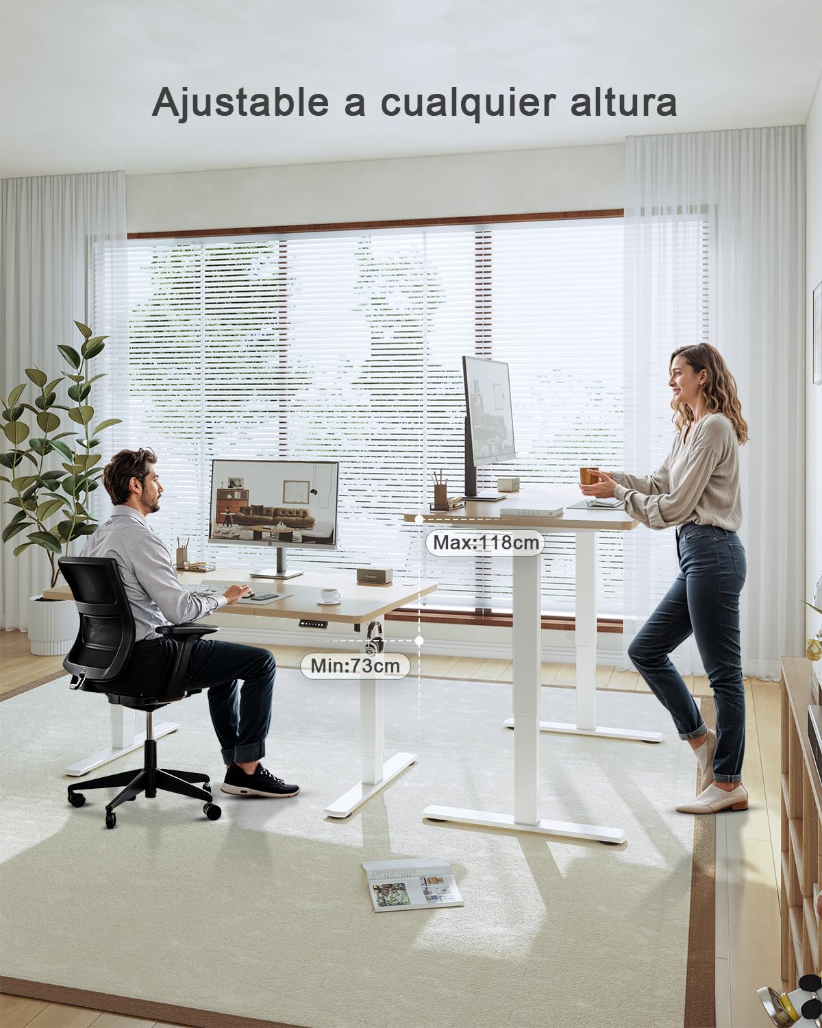 JUMMICO Escritorio Elevable Eléctrico con Cargador USB, Escritorio Regulable en Altura Ergonomica Escritorio de pie Ajustable Smart Panel con Funciones de Memoria, Standing Desk 120 x 60 cm, Beige