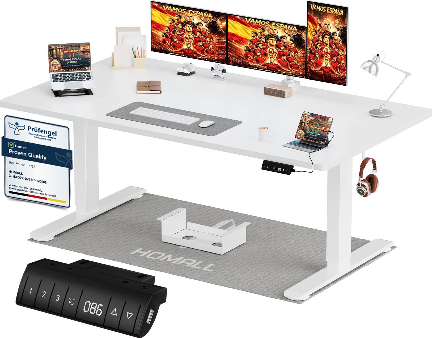 Homall Escritorio de Altura Regulable de 160 x 80 cm con Puerto de Carga USB-A, Escritorio eléctrico con Bandeja de gestión de Cables, Escritorio de pie con 3 Funciones de Memoria, Escritorio para