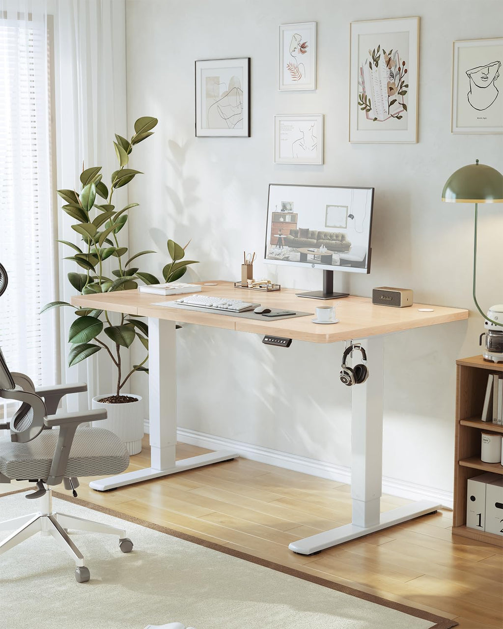 JUMMICO Escritorio Elevable Eléctrico con Cargador USB, Escritorio Regulable en Altura Ergonomica Escritorio de pie Ajustable Smart Panel con Funciones de Memoria, Standing Desk 120 x 60 cm, Beige