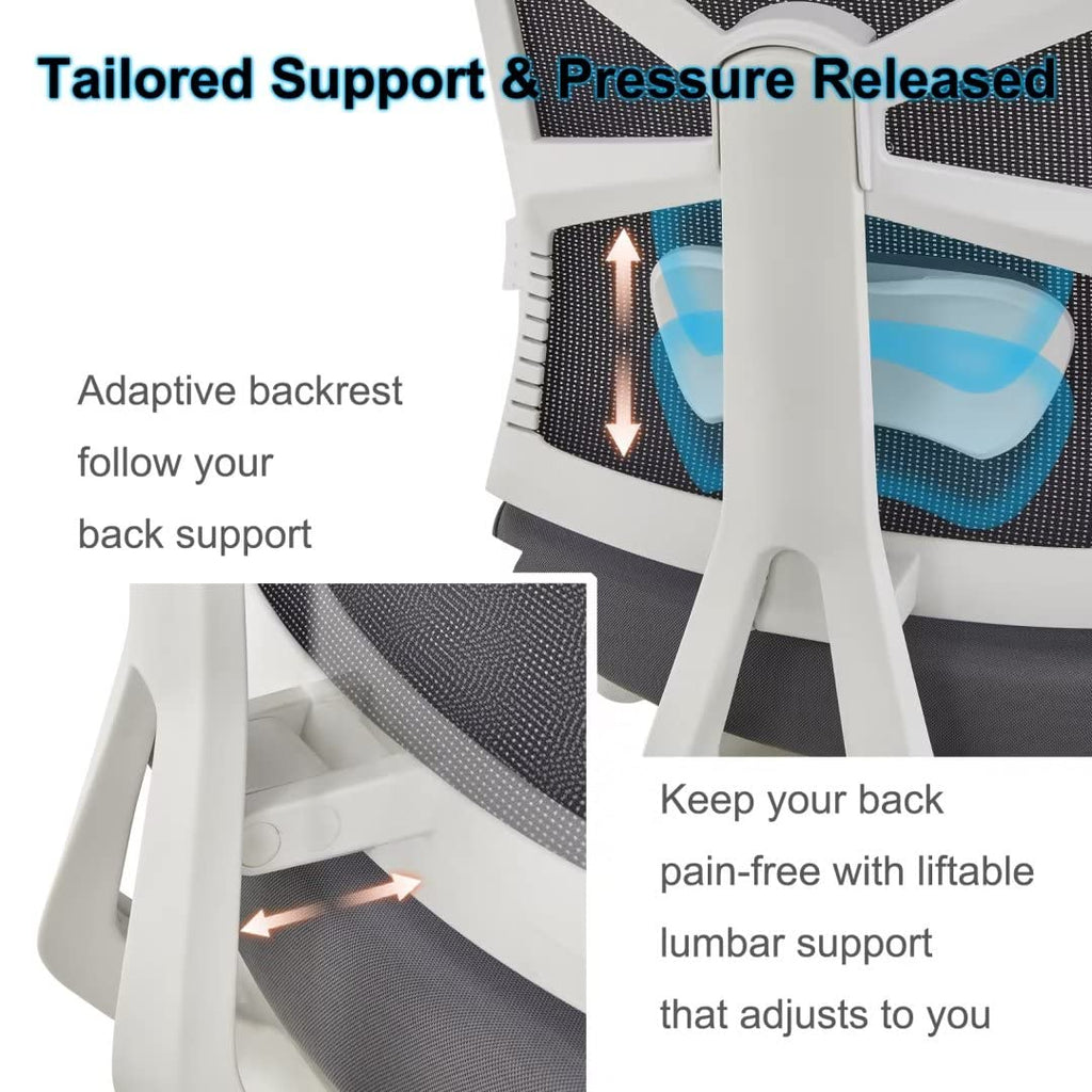 HOLLUDLE Silla de Oficina Ergonómica con Respaldo Adaptativo, Mesa y Silla de Escritorio de Alto Respaldo con Reposabrazos 4D, Profundidad de Asiento Ajustable, Soporte Lumbar y Reposacabezas 2D