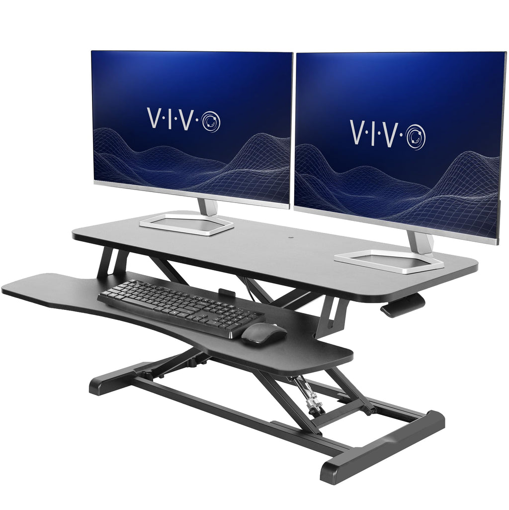Vivo DESK-V036KB Escritorio con altura ajustable, estación de trabajo de pie o sentado para dos monitores y portátil, con bandeja para teclado amplia, negro, 91,4 cm