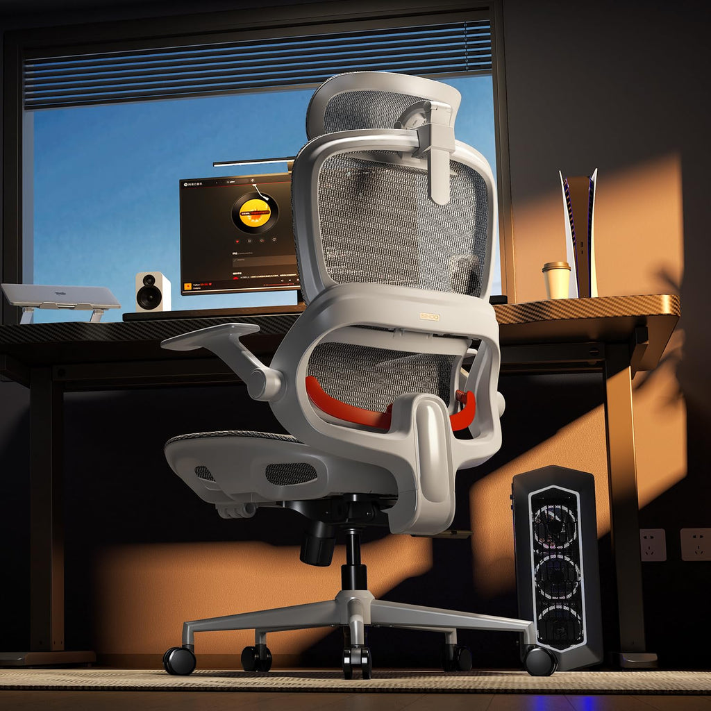SIHOO Silla de Oficina ergonómica B100, cómoda Silla de Escritorio con Soporte Lumbar dinámico adaptativo, Silla de computadora con reposacabezas, reposabrazos abatibles (Blanca sin reposapiés)