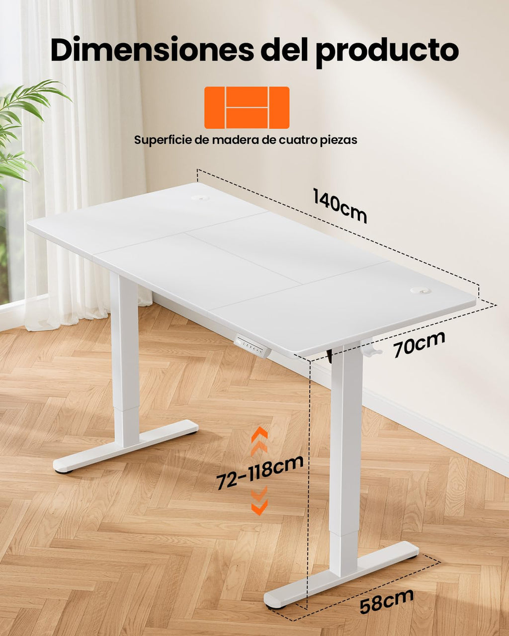 ErGear Escritorio Elevable Eléctrico, 140x70cm, Blanco