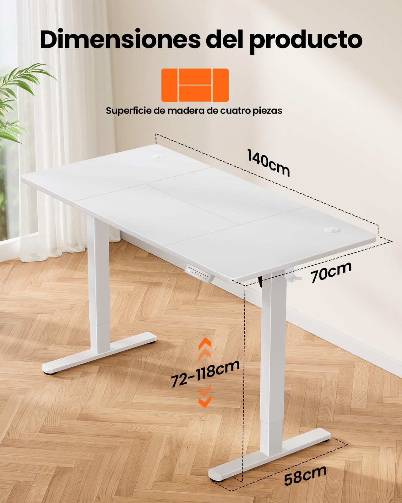 ErGear Escritorio Elevable Eléctrico, 140x70cm, Blanco