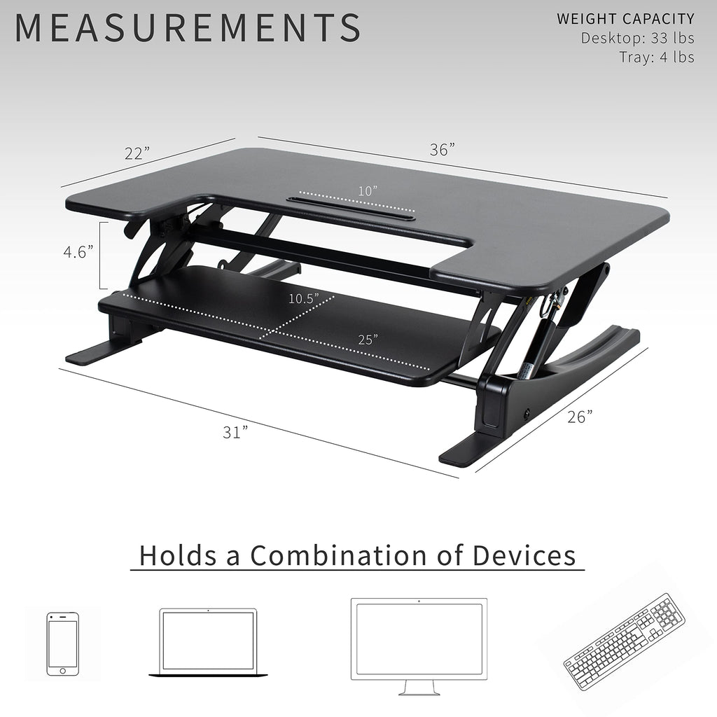 VIVO Convertidor de Escritorio de Altura Ajustable 91 cm, Elevador de Monitor Dual con Bandeja de Teclado, Negro