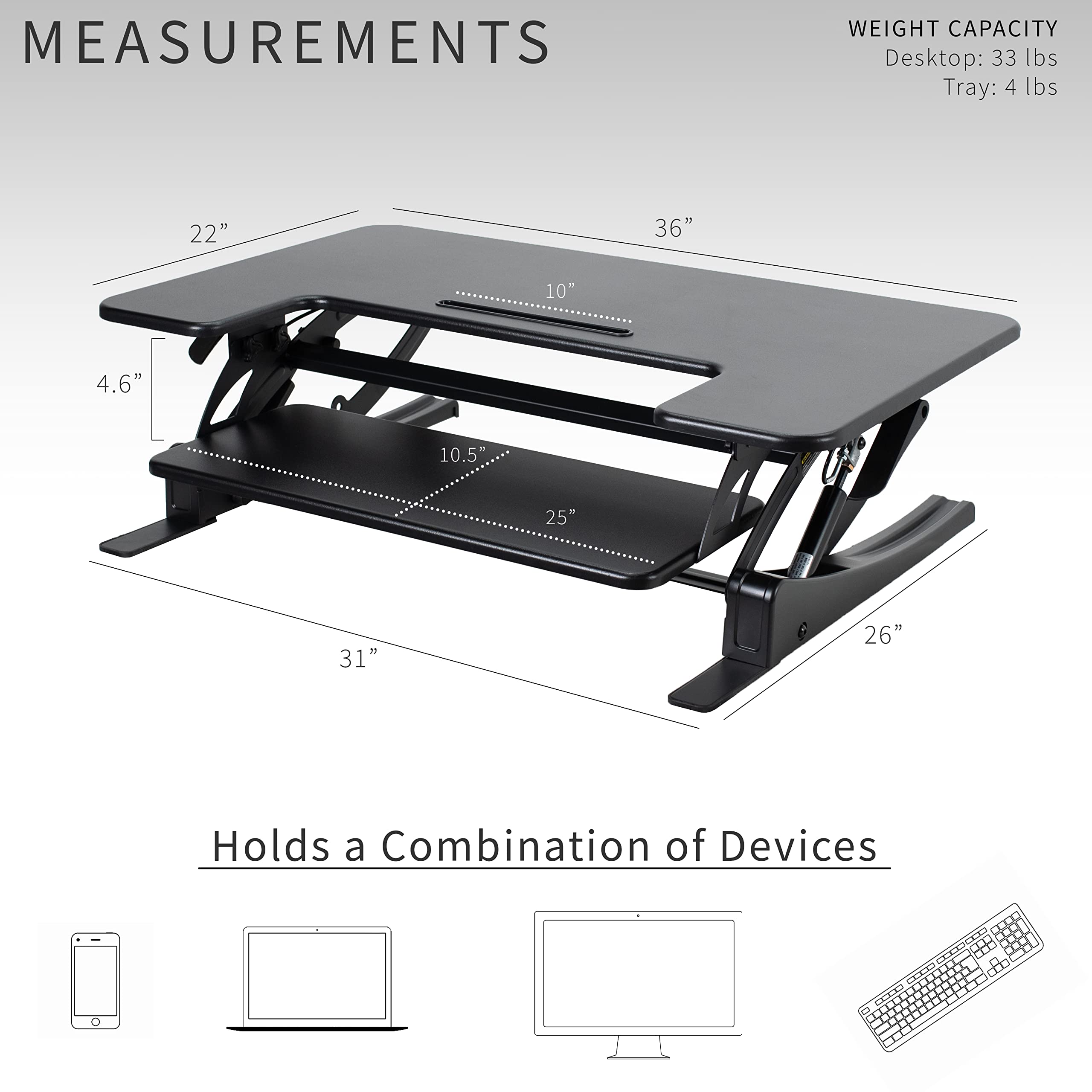 VIVO Convertidor de Escritorio de Altura Ajustable 91 cm, Elevador de Monitor Dual con Bandeja de Teclado, Negro