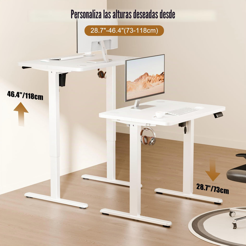ERGOMAKER Escritorio Elevable Eléctrico 80x60 cm, Mesa Elevable con Tablero de Empalme, Mesa Escritorio Ajustable para Oficina y Hogar, Blanco
