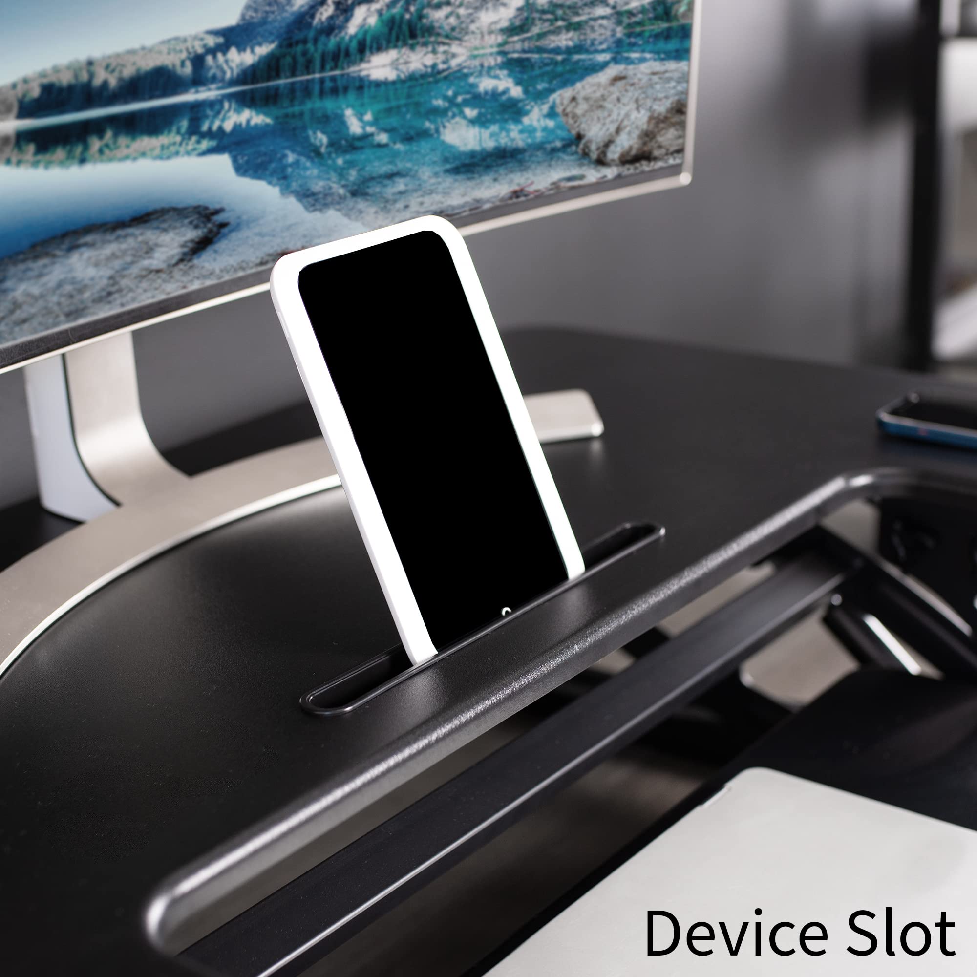 VIVO Convertidor de Escritorio de Altura Ajustable 91 cm, Elevador de Monitor Dual con Bandeja de Teclado, Negro