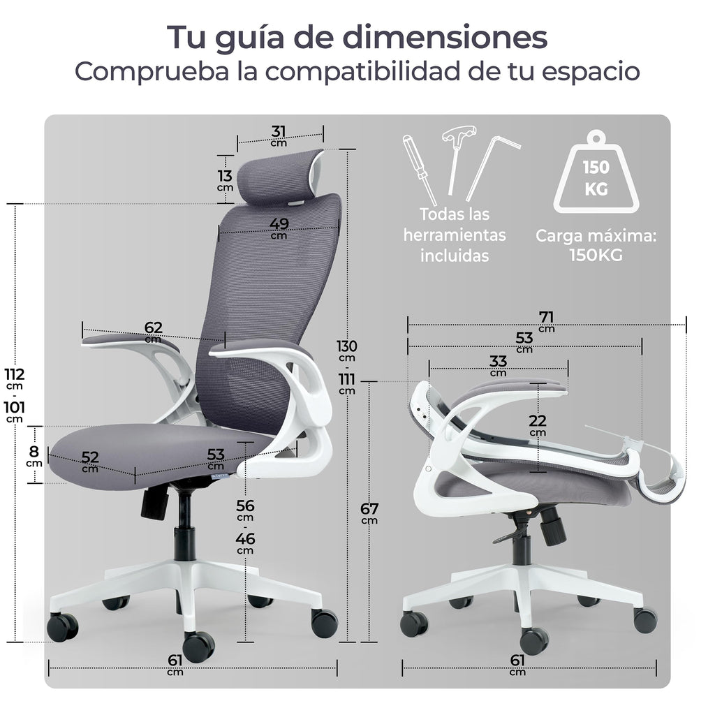 Tervo Modelo U | Silla de Oficina Plegable para Espacios Pequeños | Silla de Juego para Adultos y Niños | Silla de Ordenador de Malla Ergonómica para Dormitorio