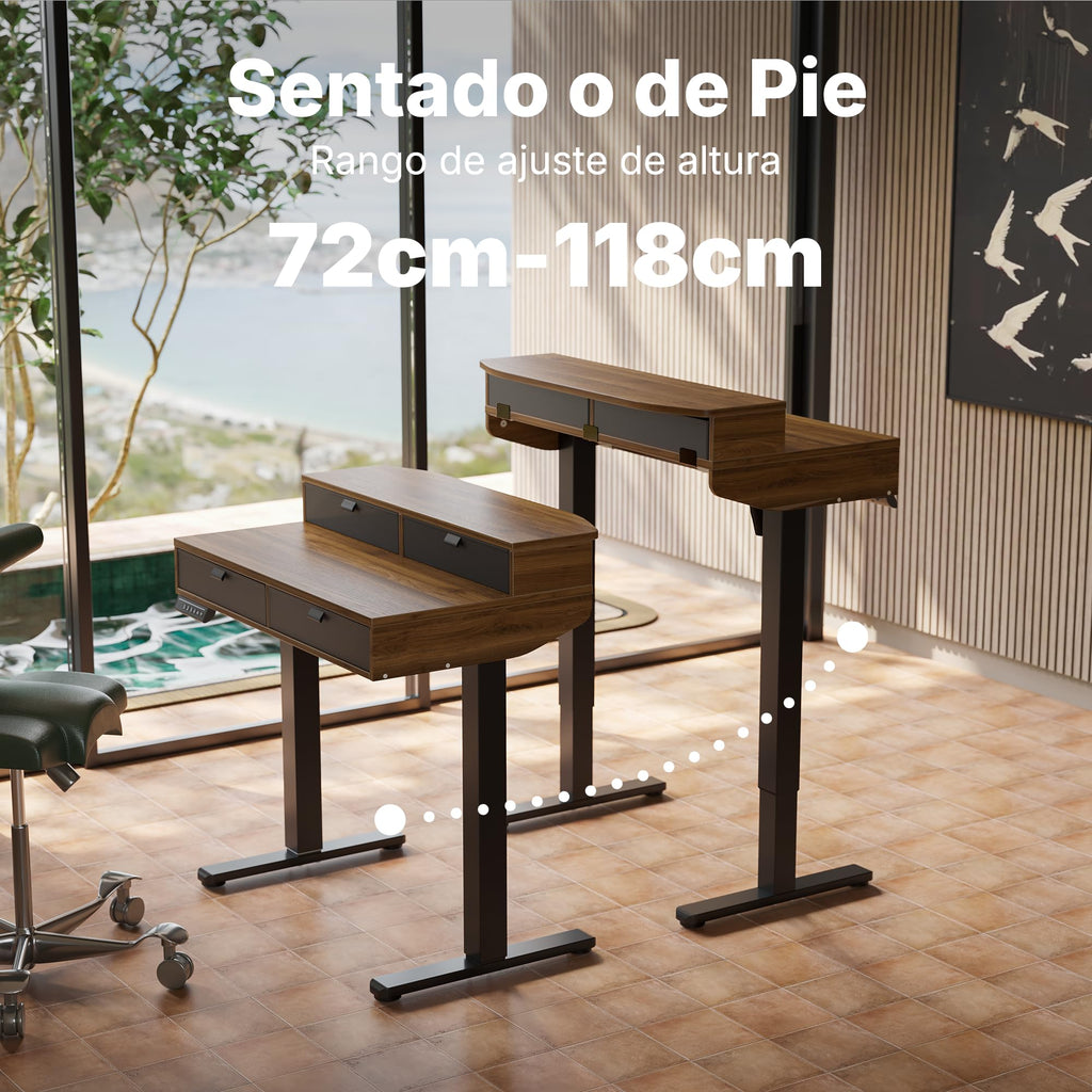 HUANUO Escritorio Elevable Pequeñ 80 x 53 cm con Cajones 4 Niveles Memor