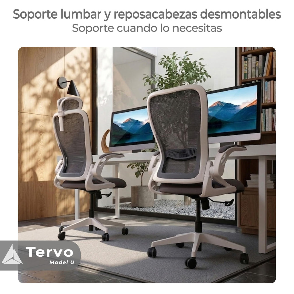 Tervo Modelo U | Silla de Oficina Plegable para Espacios Pequeños | Silla de Juego para Adultos y Niños | Silla de Ordenador de Malla Ergonómica para Dormitorio