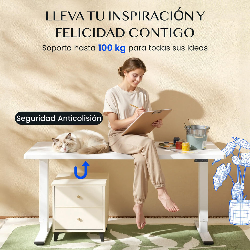 FLEXISPOT E1 Pro Escritorio Elevable Eléctrico con 2 Motores y 2 Patas Escritorio Ajustable en Altura de Acero con 4 Funciones de Memoria Standing Desk, Carga de 100kg(Marco en Blanco)