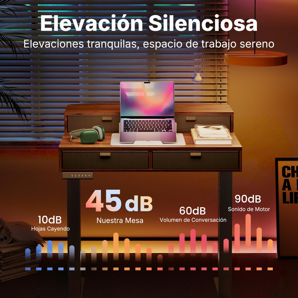 HUANUO Escritorio Elevable Pequeñ 80 x 53 cm con Cajones 4 Niveles Memor
