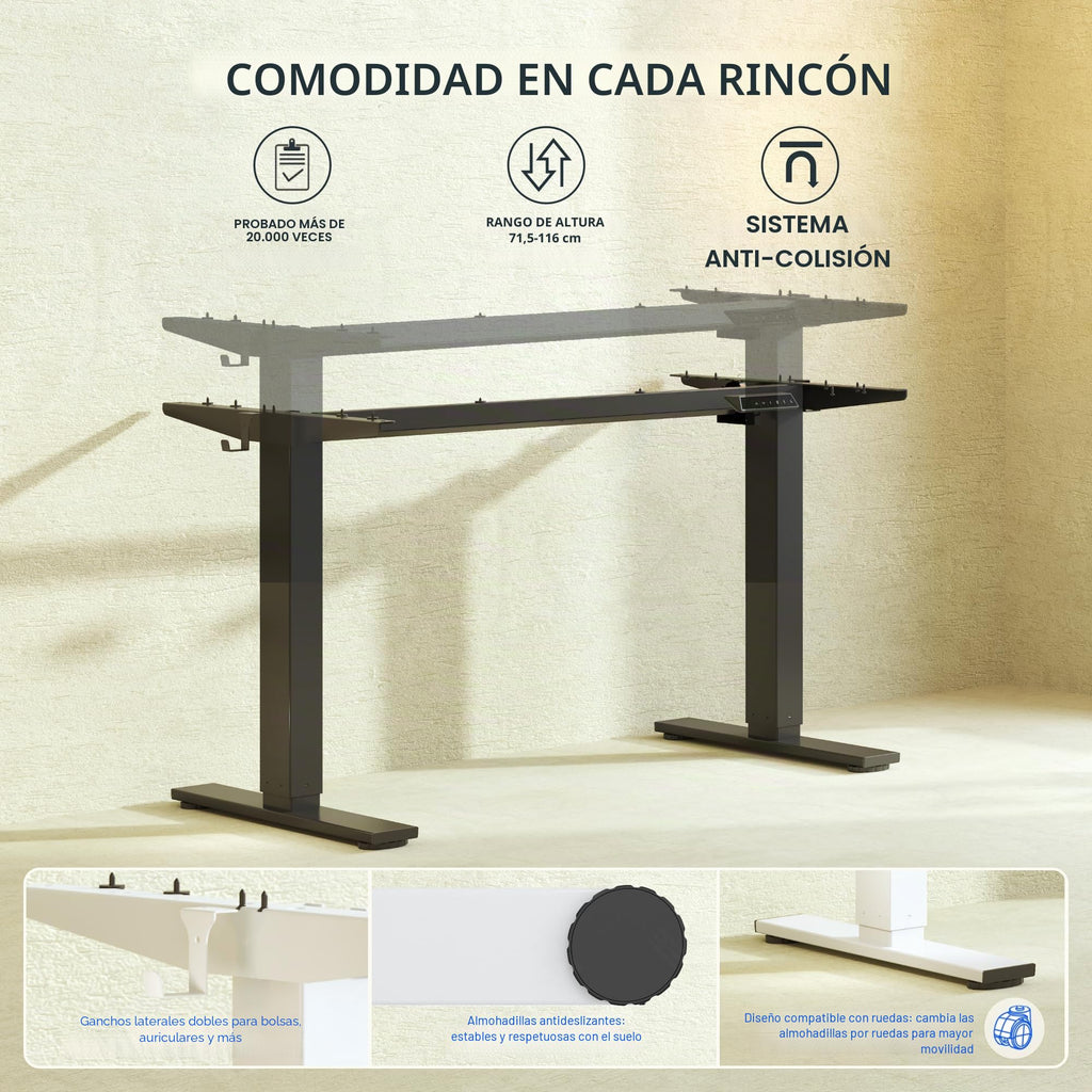 FLEXISPOT Escritorio Elevable Eléctrico Marco de Escritorio de Altura Regulable, Standing Desk Mesa Elevable Eléctrico con 2 Ganchos 4 Botones de Memoria-Negro