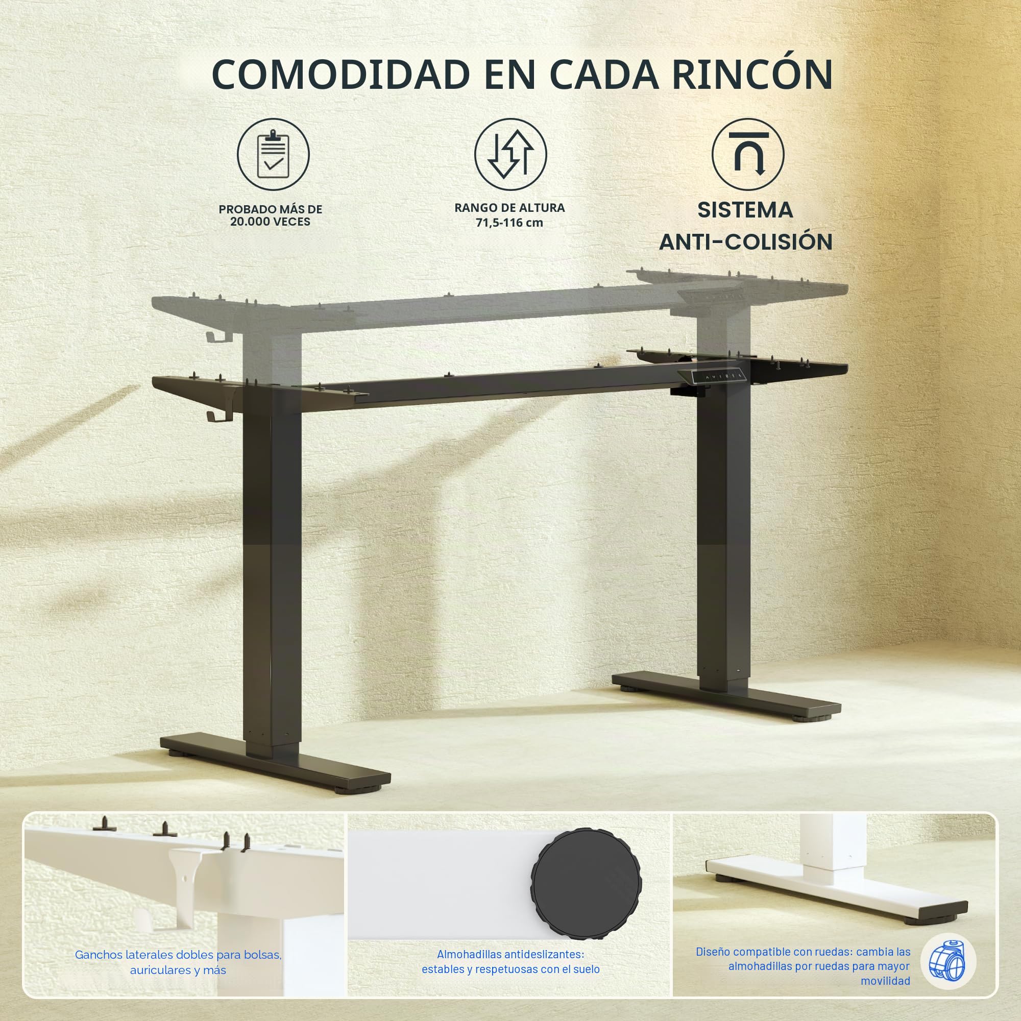 FLEXISPOT Escritorio Elevable Eléctrico Marco de Escritorio de Altura Regulable, Standing Desk Mesa Elevable Eléctrico con 2 Ganchos 4 Botones de Memoria-Negro