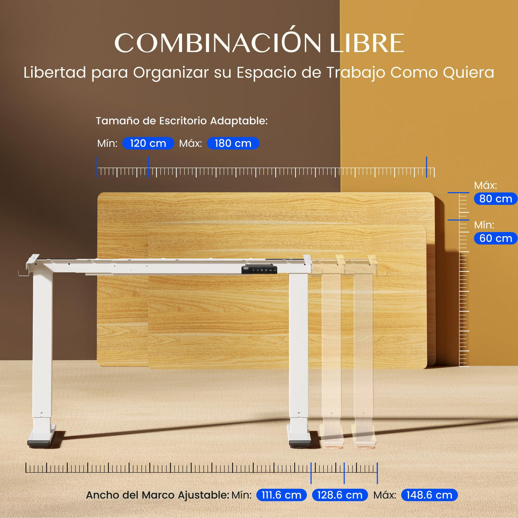 FLEXISPOT E1 Pro Escritorio Elevable Eléctrico con 2 Motores y 2 Patas Escritorio Ajustable en Altura de Acero con 4 Funciones de Memoria Standing Desk, Carga de 100kg(Marco en Blanco)