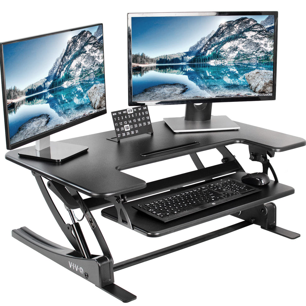 VIVO Convertidor de Escritorio de Altura Ajustable 91 cm, Elevador de Monitor Dual con Bandeja de Teclado, Negro
