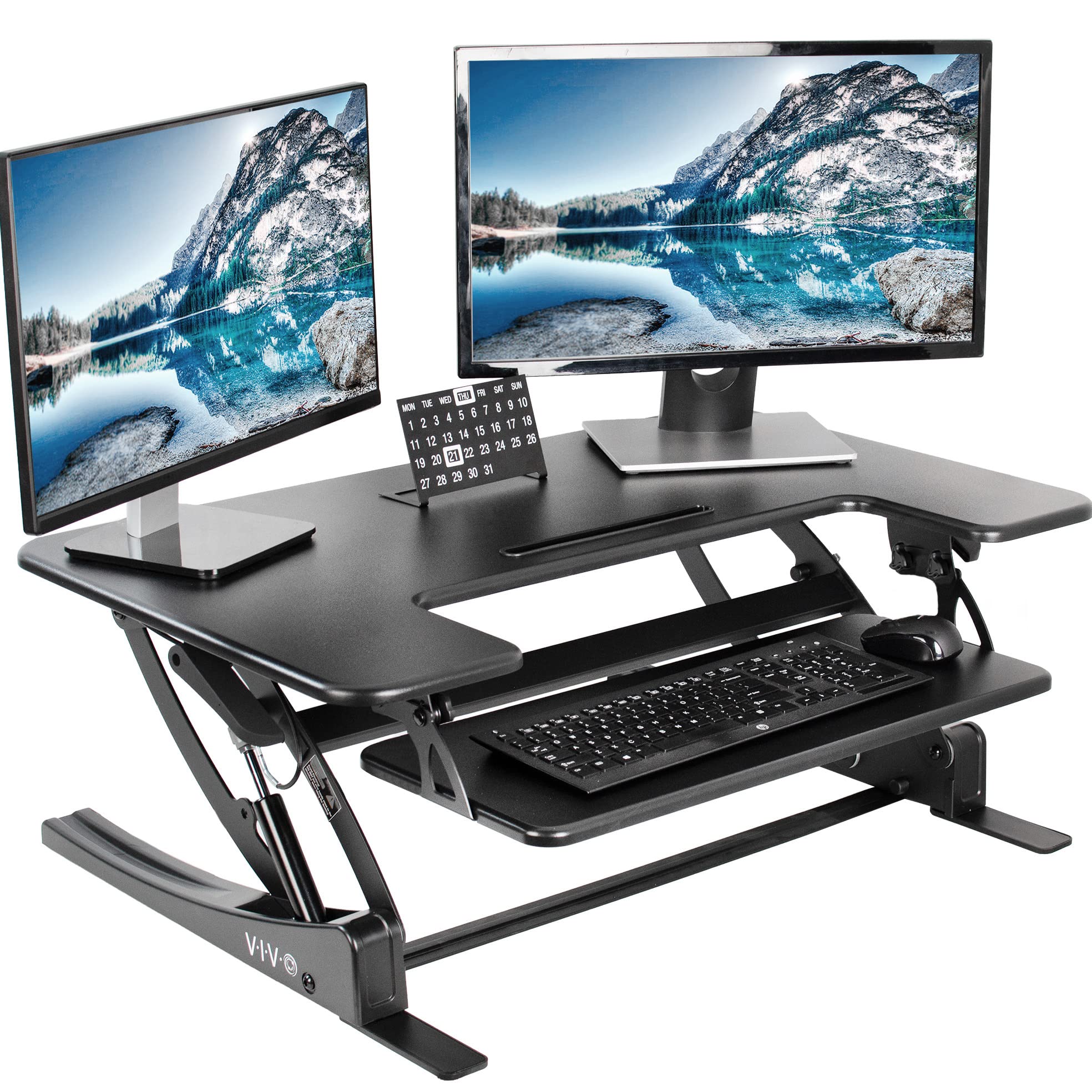 VIVO Convertidor de Escritorio de Altura Ajustable 91 cm, Elevador de Monitor Dual con Bandeja de Teclado, Negro