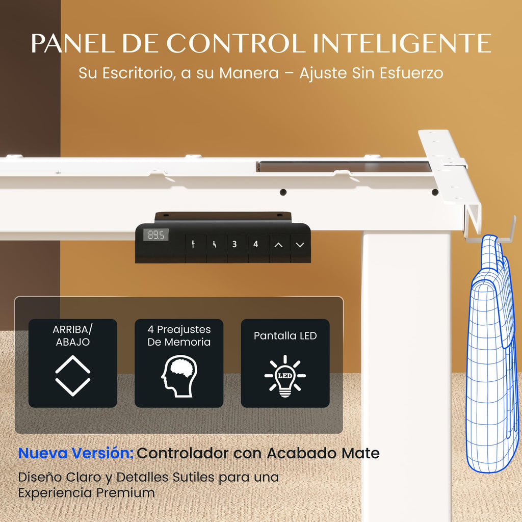 FLEXISPOT E1 Pro Escritorio Elevable Eléctrico con 2 Motores y 2 Patas Escritorio Ajustable en Altura de Acero con 4 Funciones de Memoria Standing Desk, Carga de 100kg(Marco en Blanco)