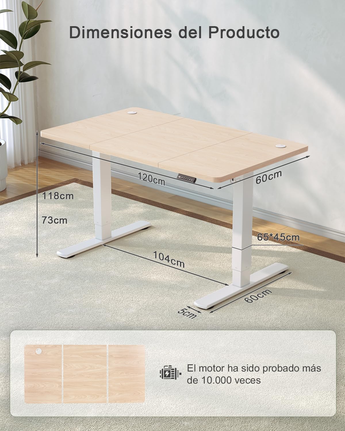 JUMMICO Escritorio Elevable Eléctrico con Cargador USB, Escritorio Regulable en Altura Ergonomica Escritorio de pie Ajustable Smart Panel con Funciones de Memoria, Standing Desk 120 x 60 cm, Beige