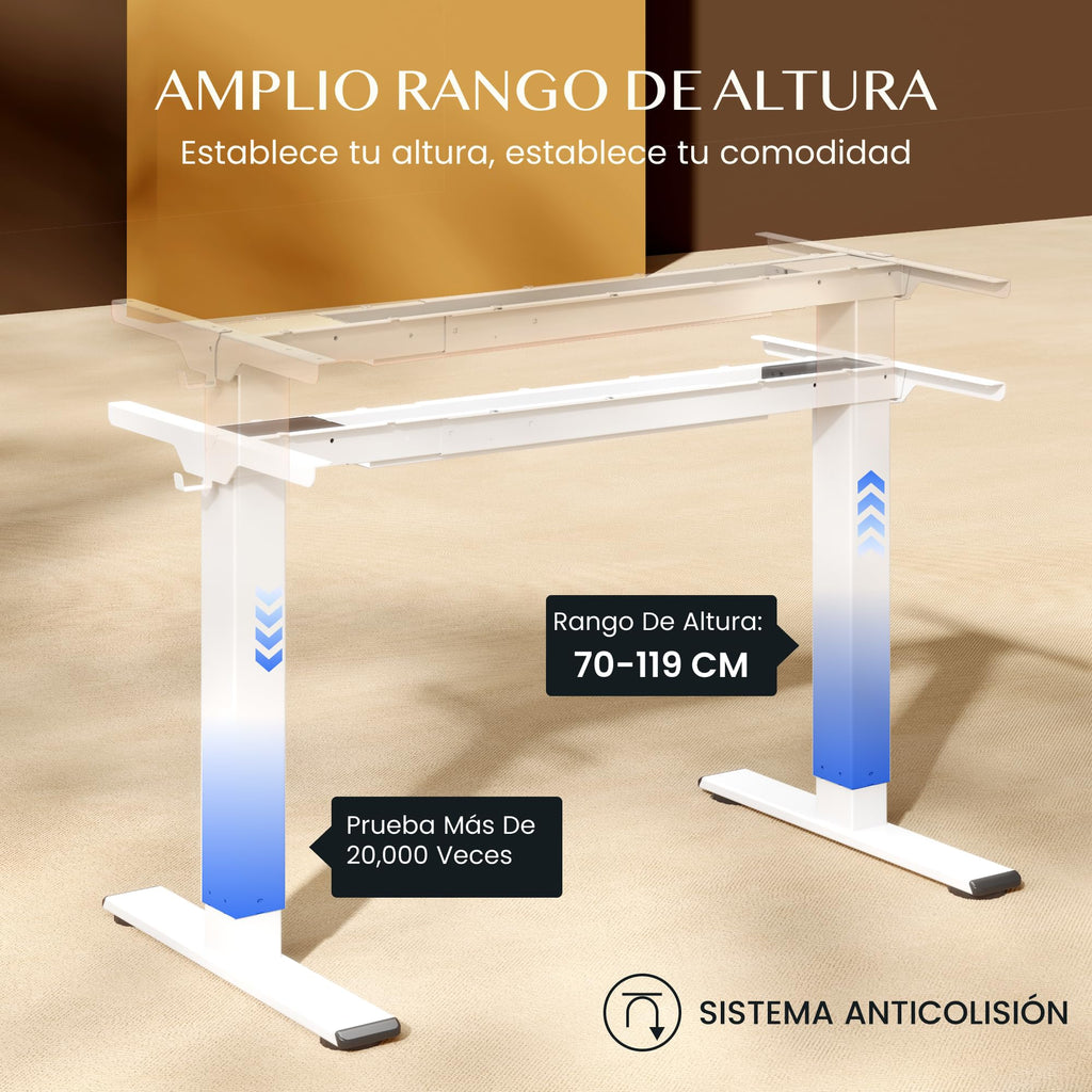 FLEXISPOT E1 Pro Escritorio Elevable Eléctrico con 2 Motores y 2 Patas Escritorio Ajustable en Altura de Acero con 4 Funciones de Memoria Standing Desk, Carga de 100kg(Marco en Blanco)