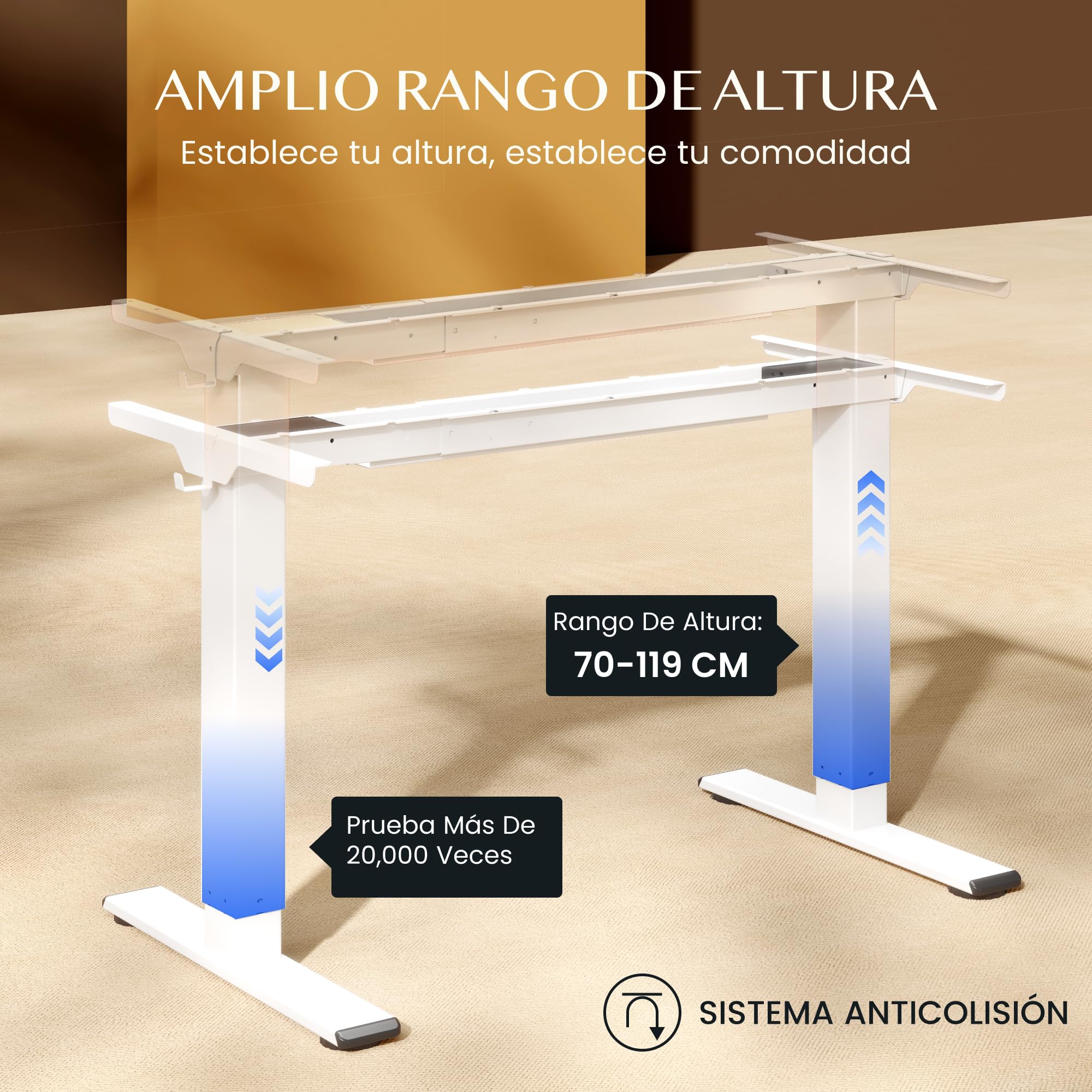 FLEXISPOT E1 Pro Escritorio Elevable Eléctrico con 2 Motores y 2 Patas Escritorio Ajustable en Altura de Acero con 4 Funciones de Memoria Standing Desk, Carga de 100kg(Marco en Blanco)