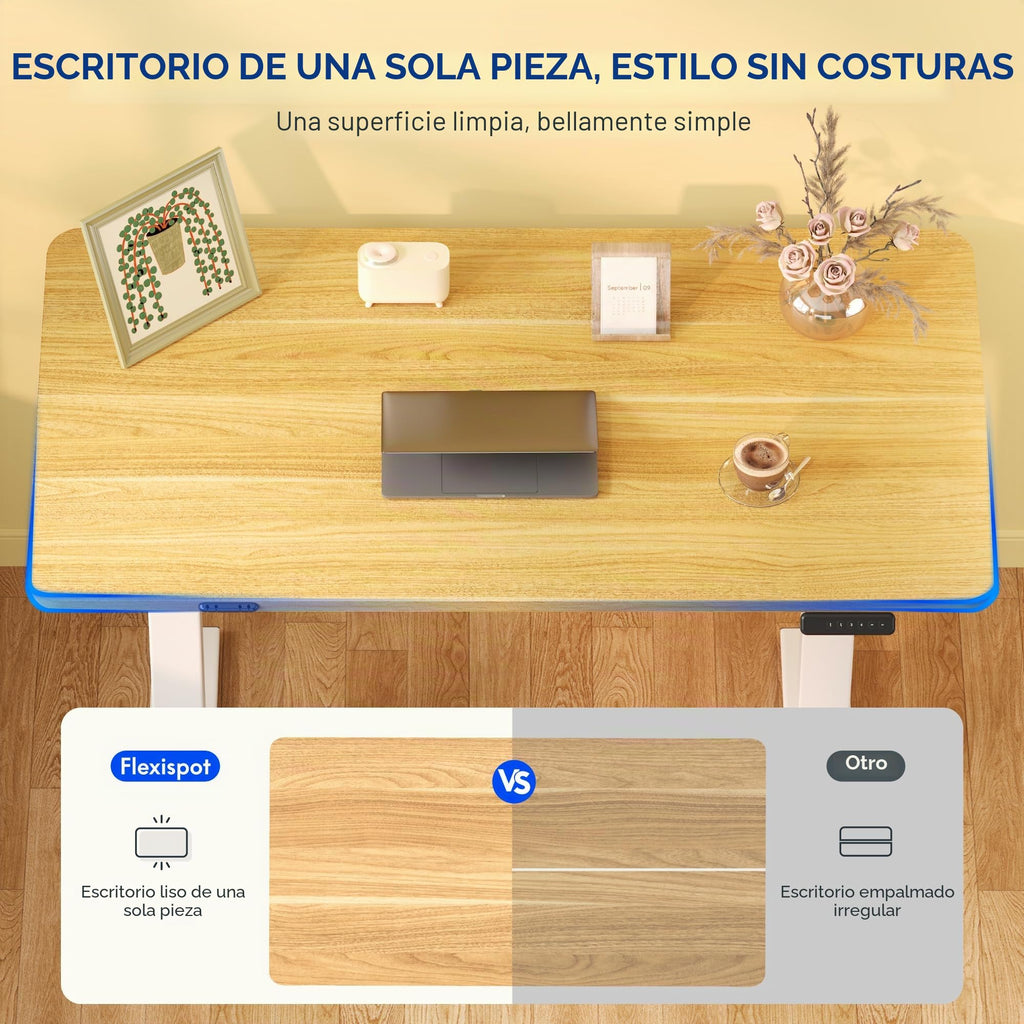 FLEXISPOT Escritorio Elevable Eléctrico 100x60cm, Mesa Escritorio Tablero Entero con Memoria, Sistema Anticolisión, para Oficina, Casa,Teletrabajo y Zona Compacta, Arce
