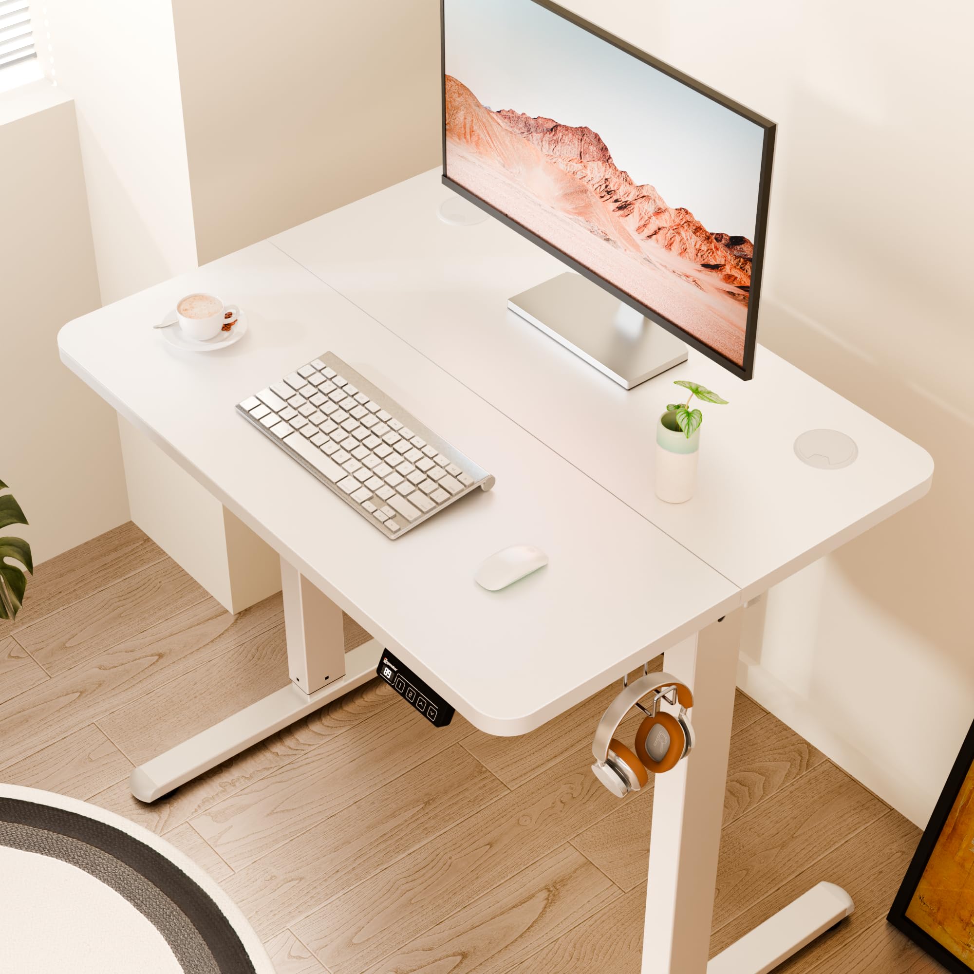 ERGOMAKER Escritorio Elevable Eléctrico 80x60 cm, Mesa Elevable con Tablero de Empalme, Mesa Escritorio Ajustable para Oficina y Hogar, Blanco