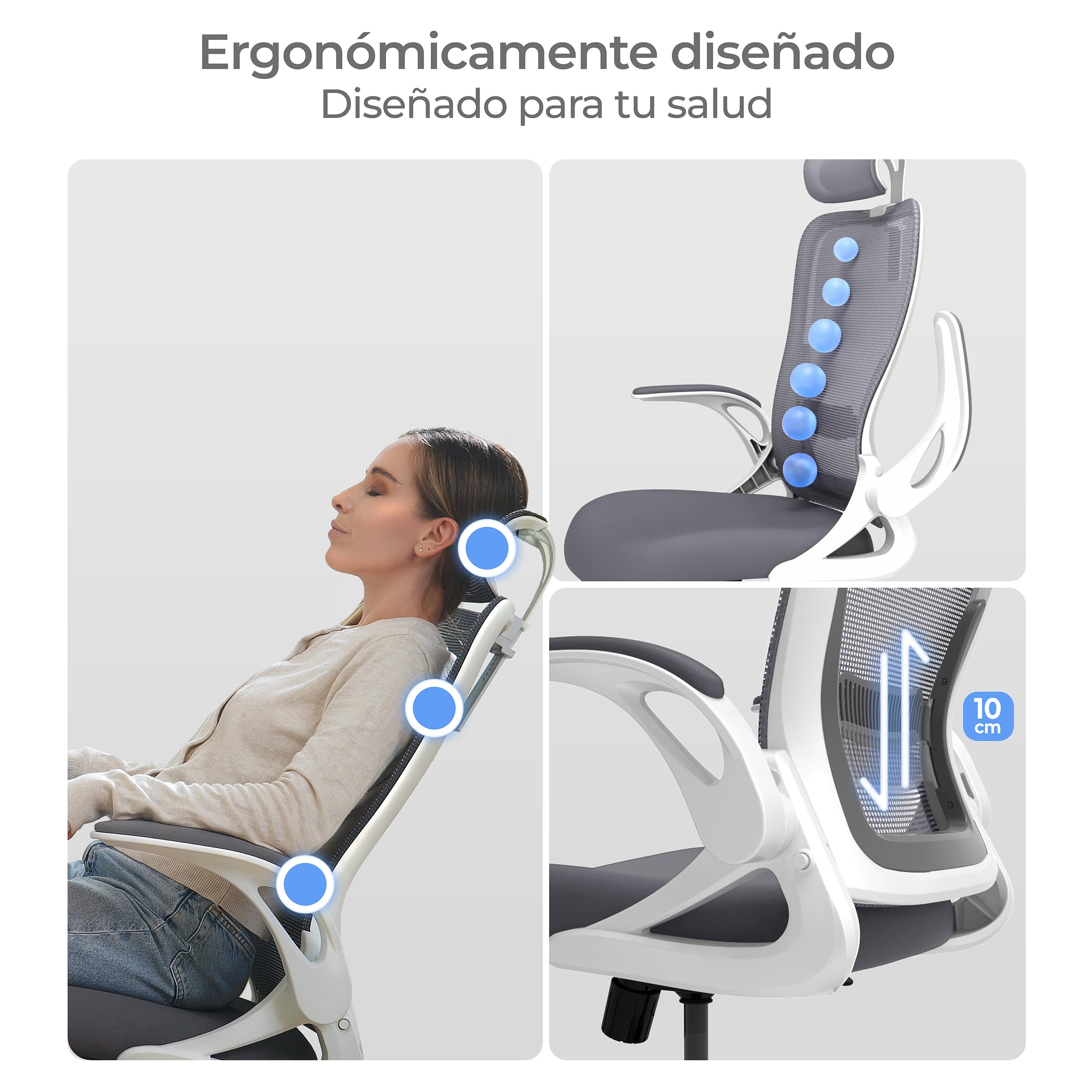 Tervo Modelo U | Silla de Oficina Plegable para Espacios Pequeños | Silla de Juego para Adultos y Niños | Silla de Ordenador de Malla Ergonómica para Dormitorio