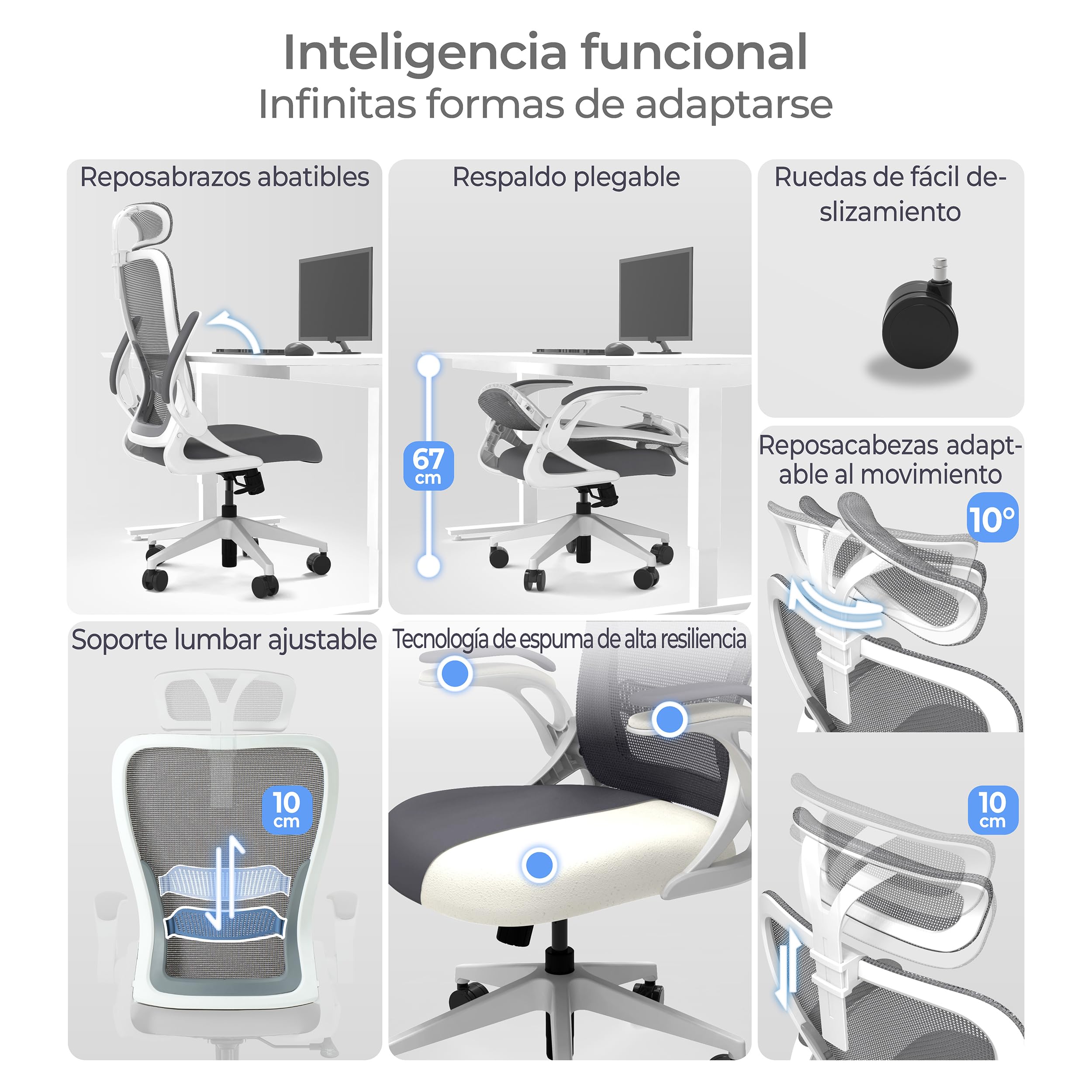 Tervo Modelo U | Silla de Oficina Plegable para Espacios Pequeños | Silla de Juego para Adultos y Niños | Silla de Ordenador de Malla Ergonómica para Dormitorio