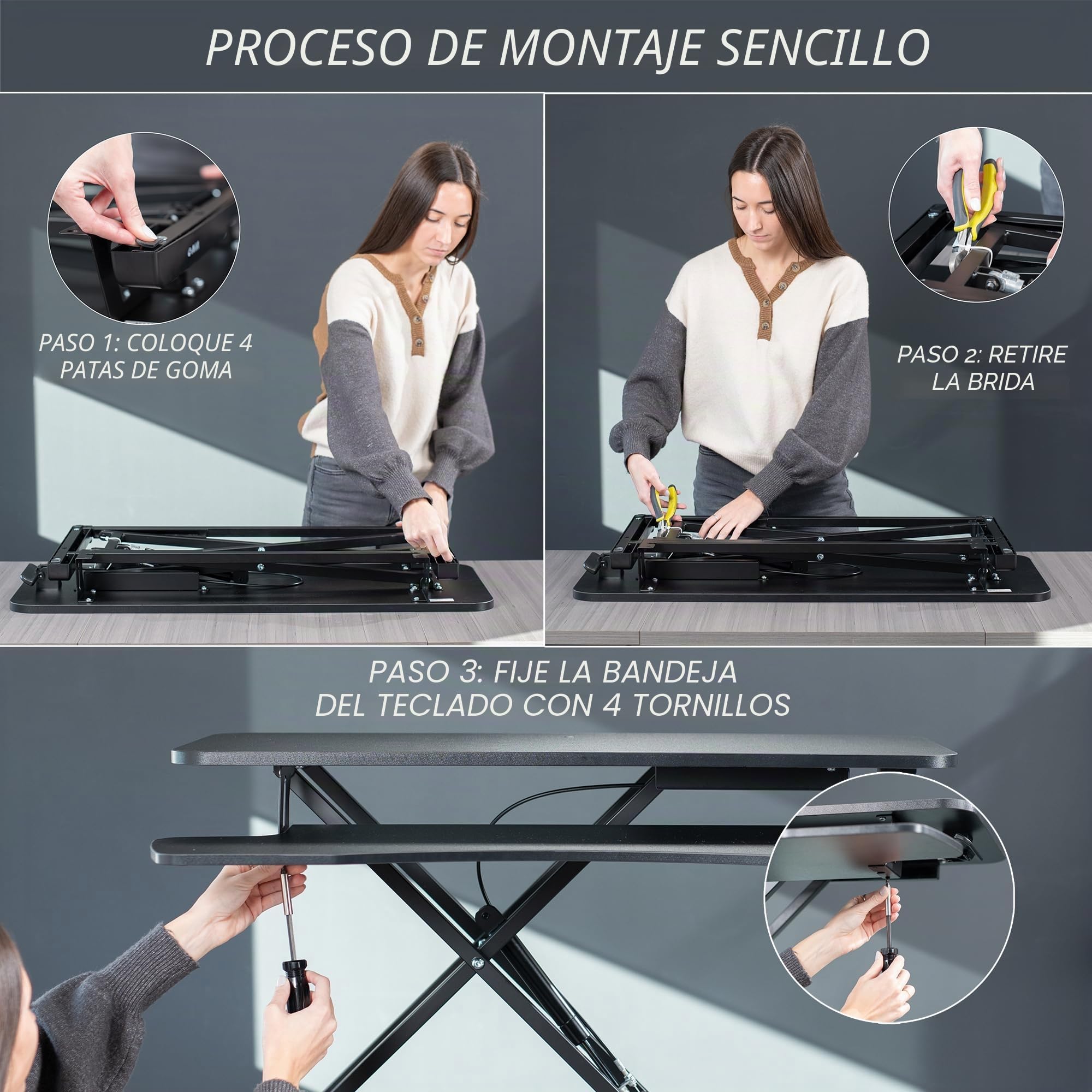 Vivo DESK-V036KB Escritorio con altura ajustable, estación de trabajo de pie o sentado para dos monitores y portátil, con bandeja para teclado amplia, negro, 91,4 cm