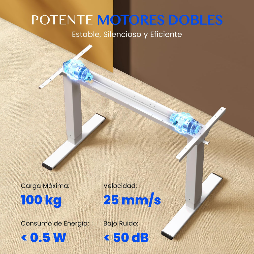 FLEXISPOT E1 Pro Escritorio Elevable Eléctrico con 2 Motores y 2 Patas Escritorio Ajustable en Altura de Acero con 4 Funciones de Memoria Standing Desk, Carga de 100kg(Marco en Blanco)