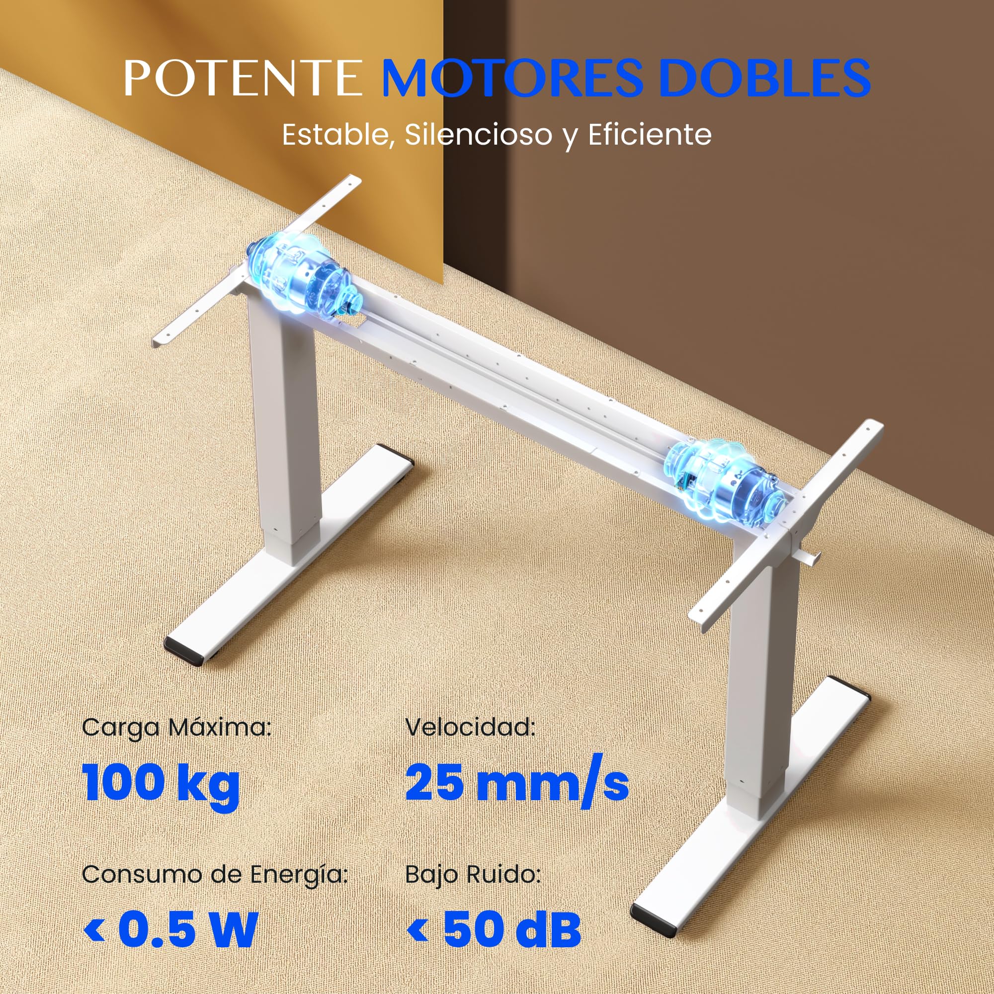 FLEXISPOT E1 Pro Escritorio Elevable Eléctrico con 2 Motores y 2 Patas Escritorio Ajustable en Altura de Acero con 4 Funciones de Memoria Standing Desk, Carga de 100kg(Marco en Blanco)