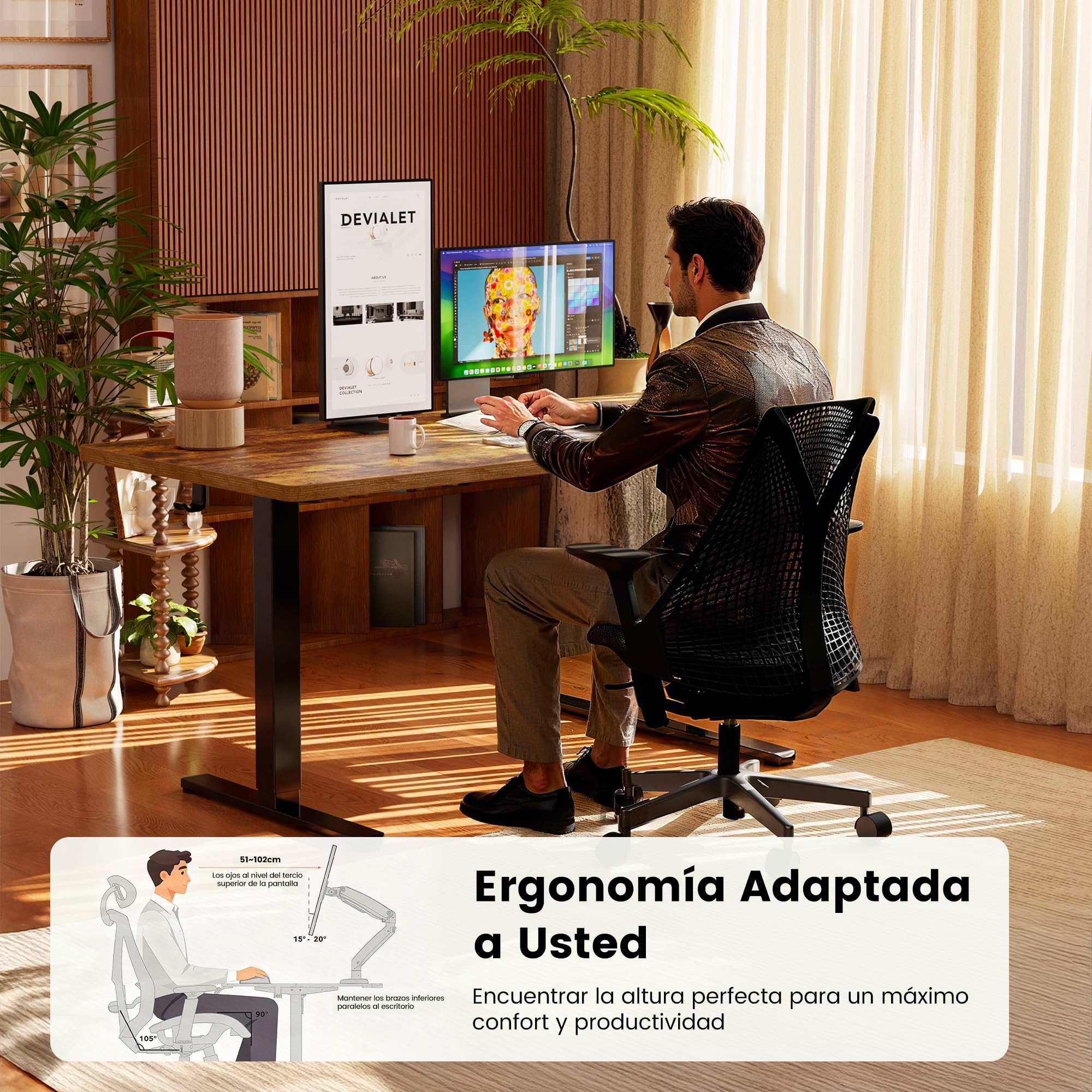 ErGear Escritorio Elevable Eléctrico, 160x80cm, Marrón
